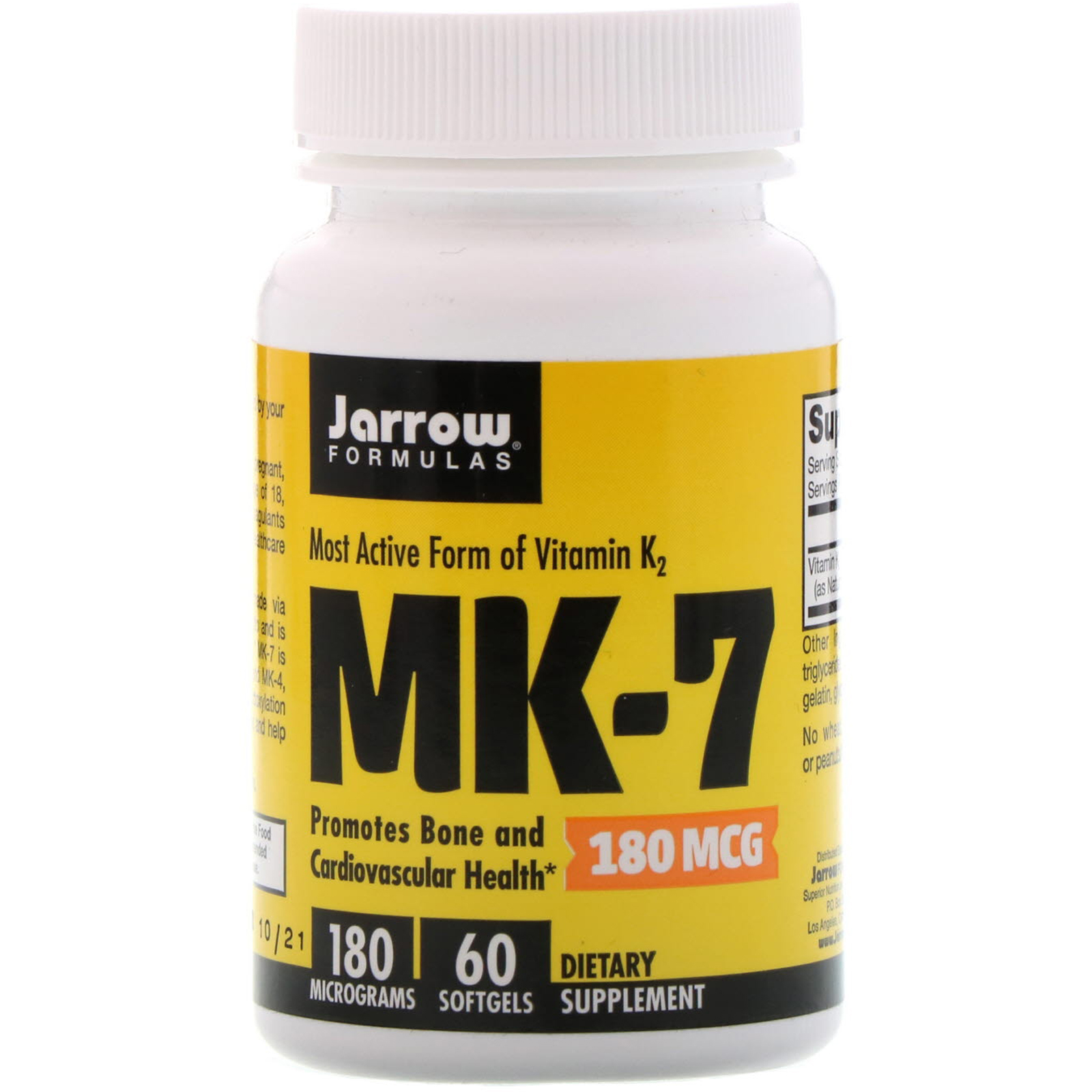 Comprar Jarrow Formulas, MK-7, Most Active Form of Vitamin K2, 180 mcg, 60 Softgels