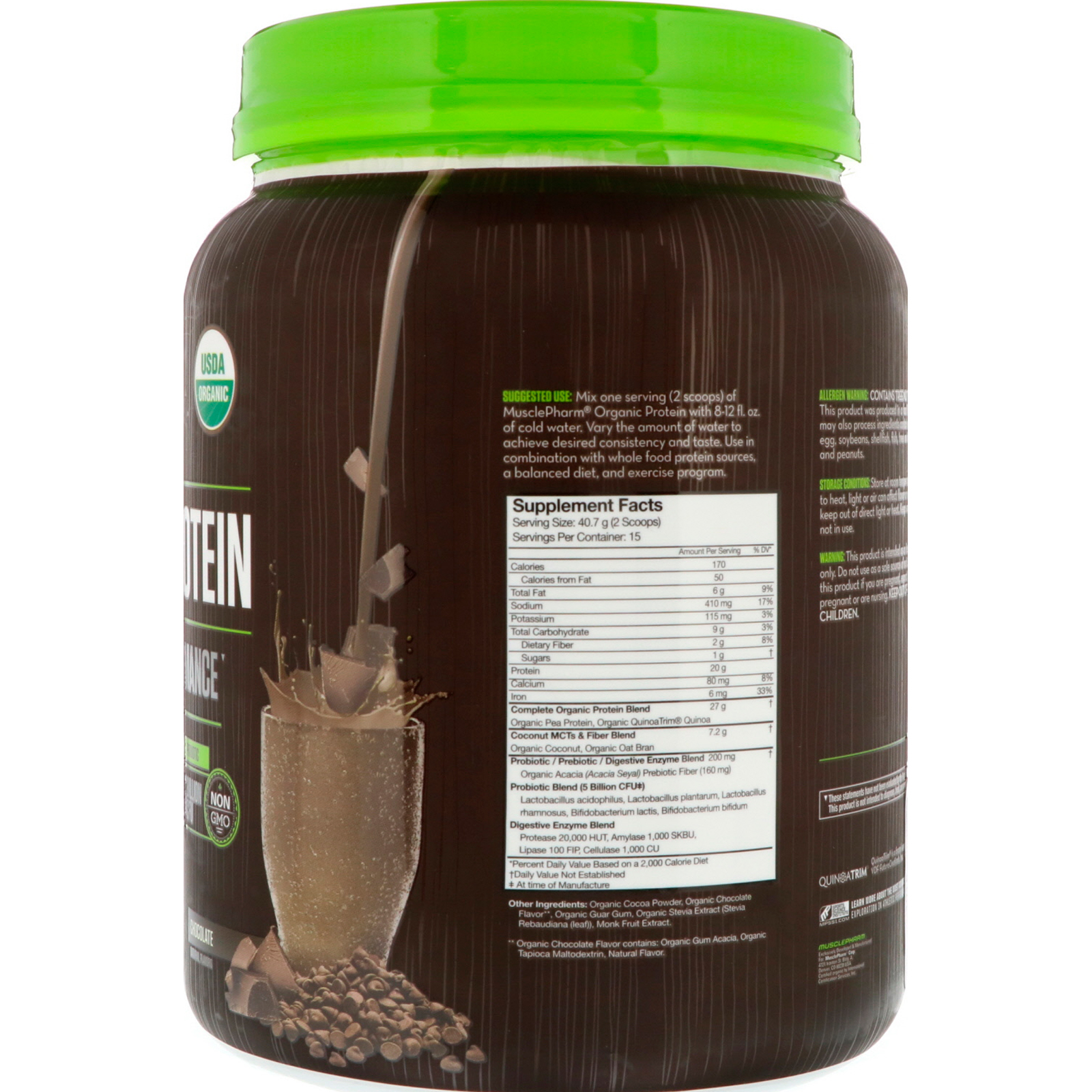 Comprar MusclePharm, Proteína Orgânica Baseada em Plantas, Chocolate, 1,35 lbs (611 g) - Imagem 2