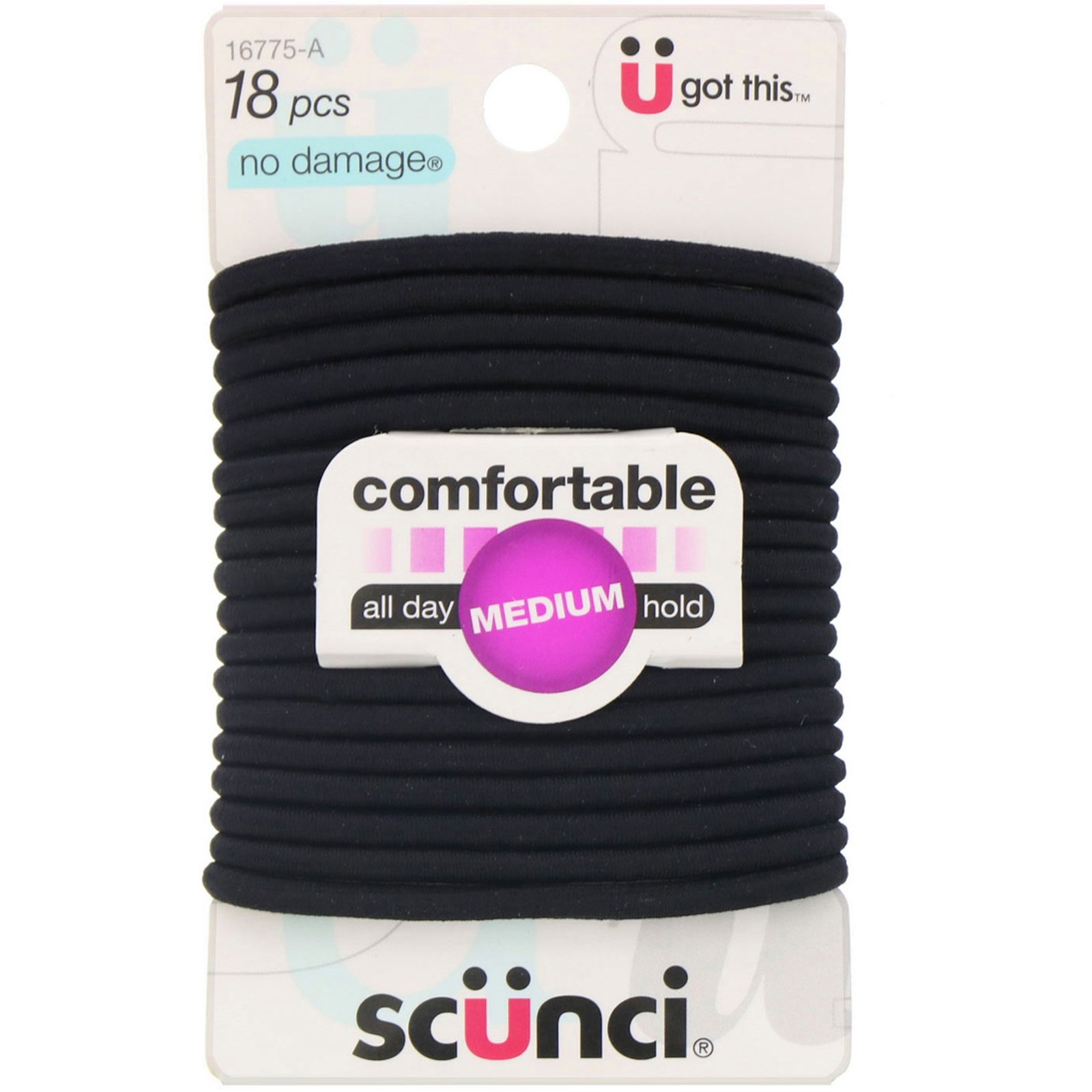 Comprar Scunci, Elásticos No Damage, confortáveis, fixação média o dia todo, pretos, 18 peças