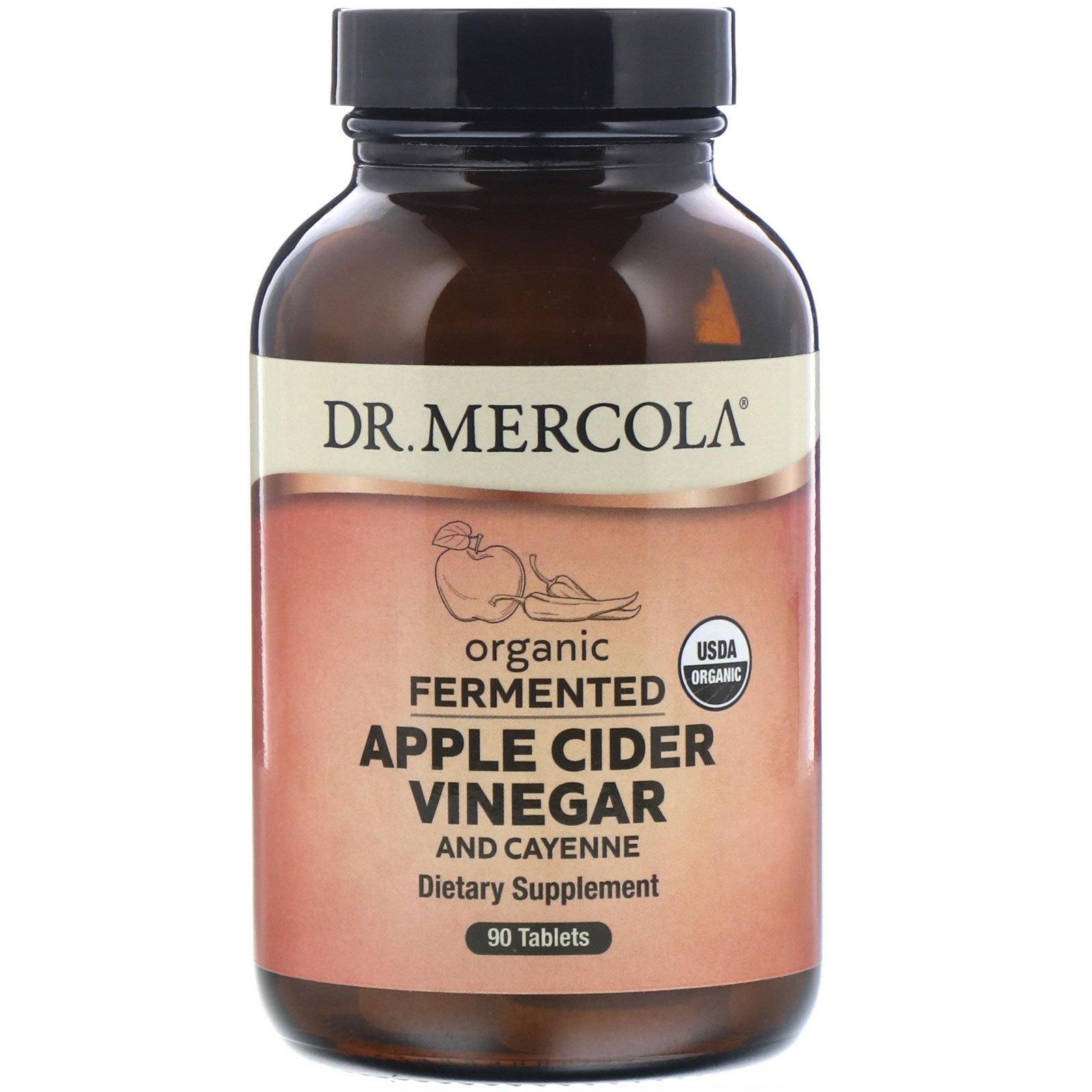Comprar Dr. Mercola, Vinagre de Cidra de Maçã Fermentado Orgânico e Pimenta de Caiena, 90 Comprimidos
