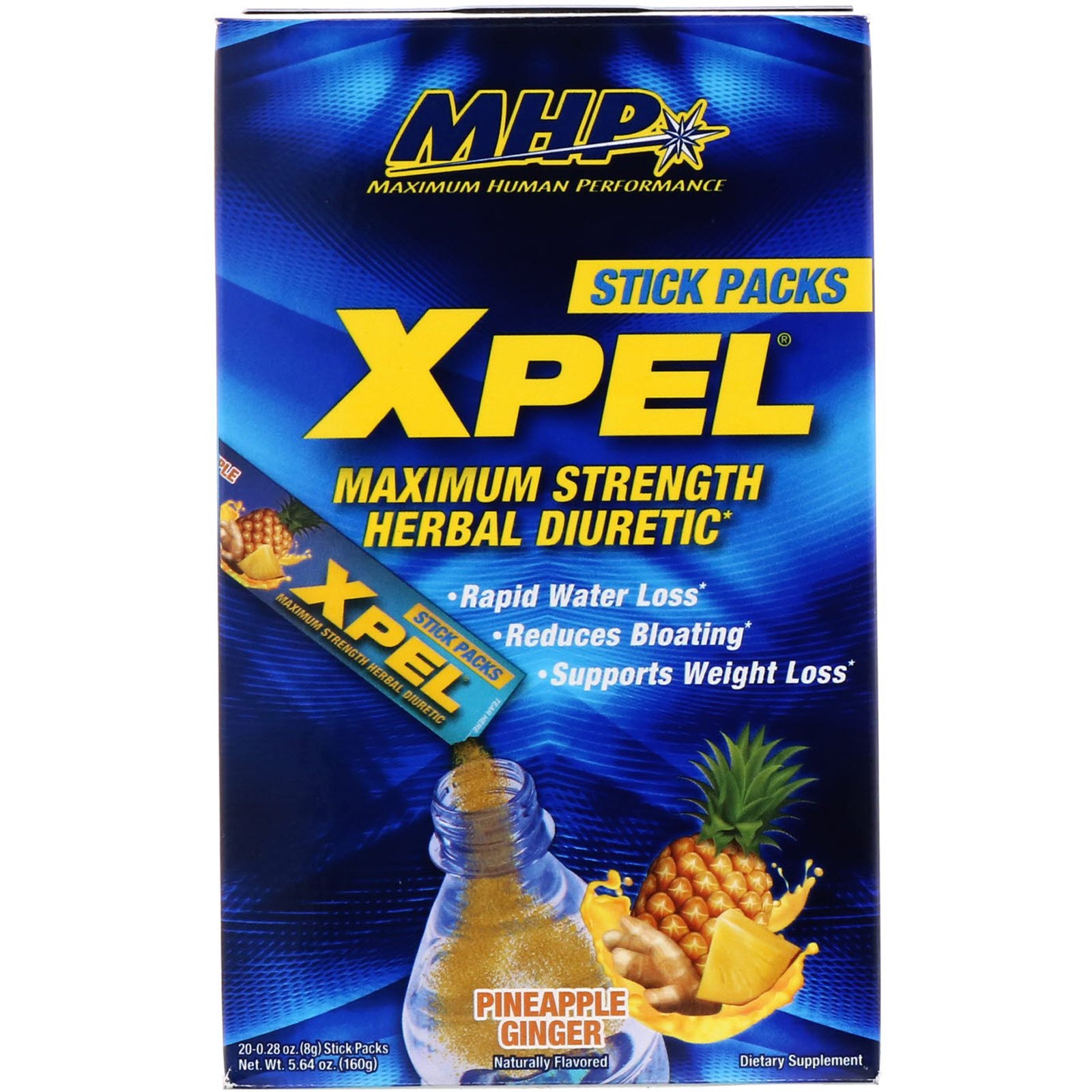 Comprar MHP, XPEL, Maximum Strength Herbal Diuretic, Pineapple Ginger, 20 Packs, 0.28 oz (8 g)