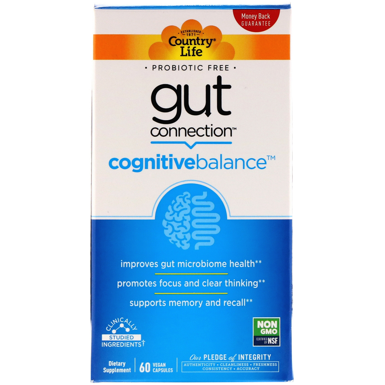 Comprar Country Life, Gut Connection, Cognitive Balance, 60 Vegan Capsules