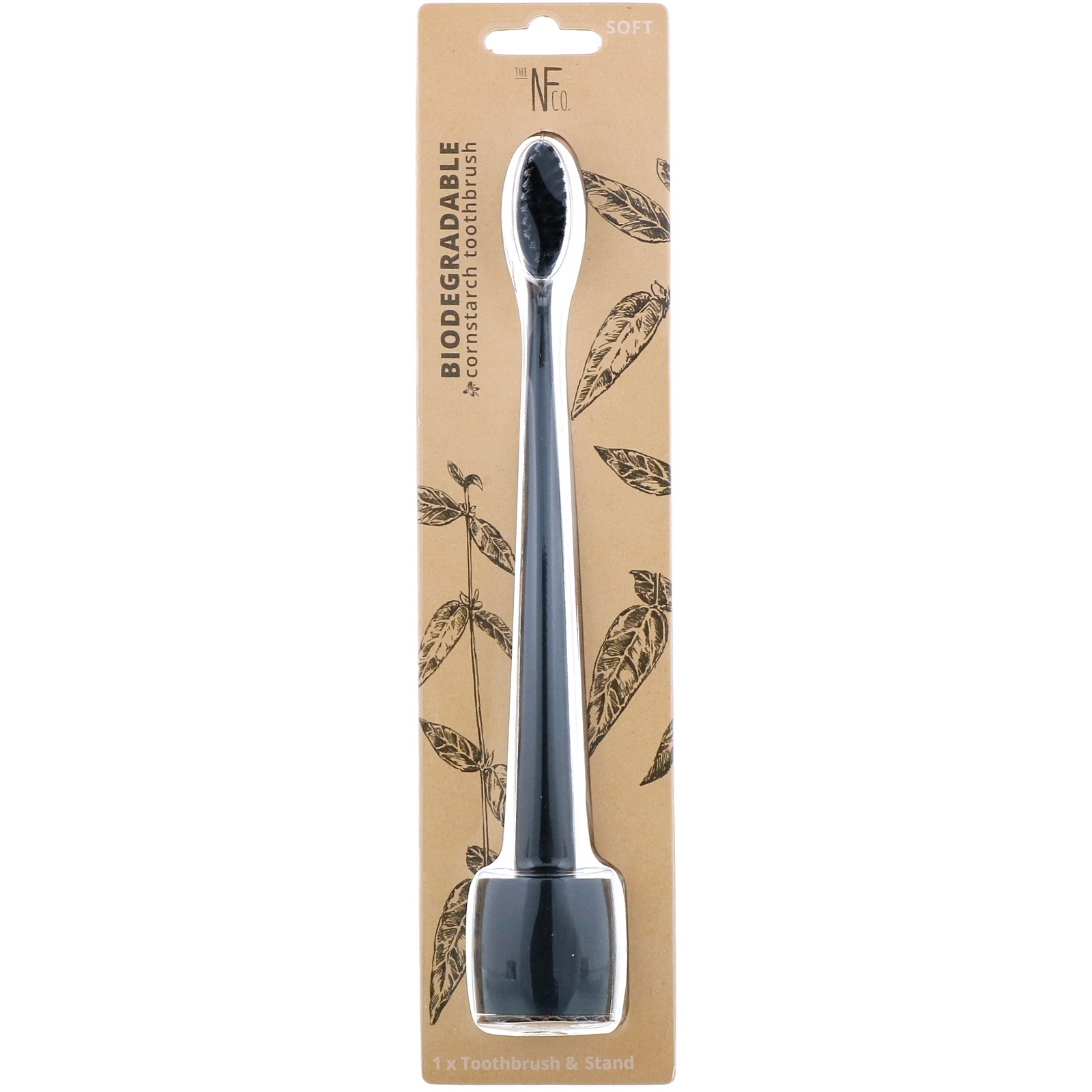 Comprar The Natural Family Co., Biodegradable Cornstarch Toothbrush, Pirate Black, Soft, 1 Toothbrush & Stand