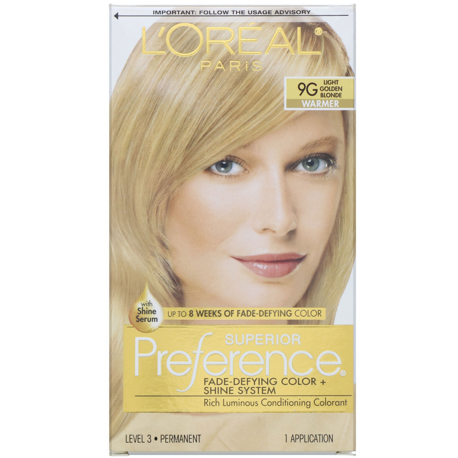 Comprar L'Oreal, Superior Preference, Sistema Fade-Defying Color + Shine, Warmer, Light Golden Blonde 9G, 1 Aplicação
