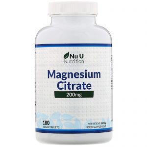 Comprar Nu U Nutrition, Citrato de Magnésio, 200 mg, 180 Comprimidos Veganos