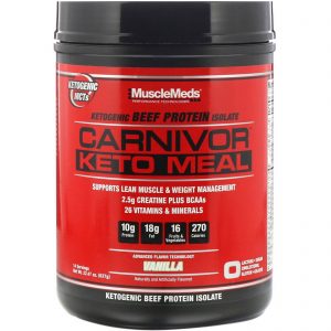 Comprar MuscleMeds, Carnivor, Keto Meal, Isolado de Proteína de Carne Cetogênica, Baunilha, 637 g (22,47 oz)
