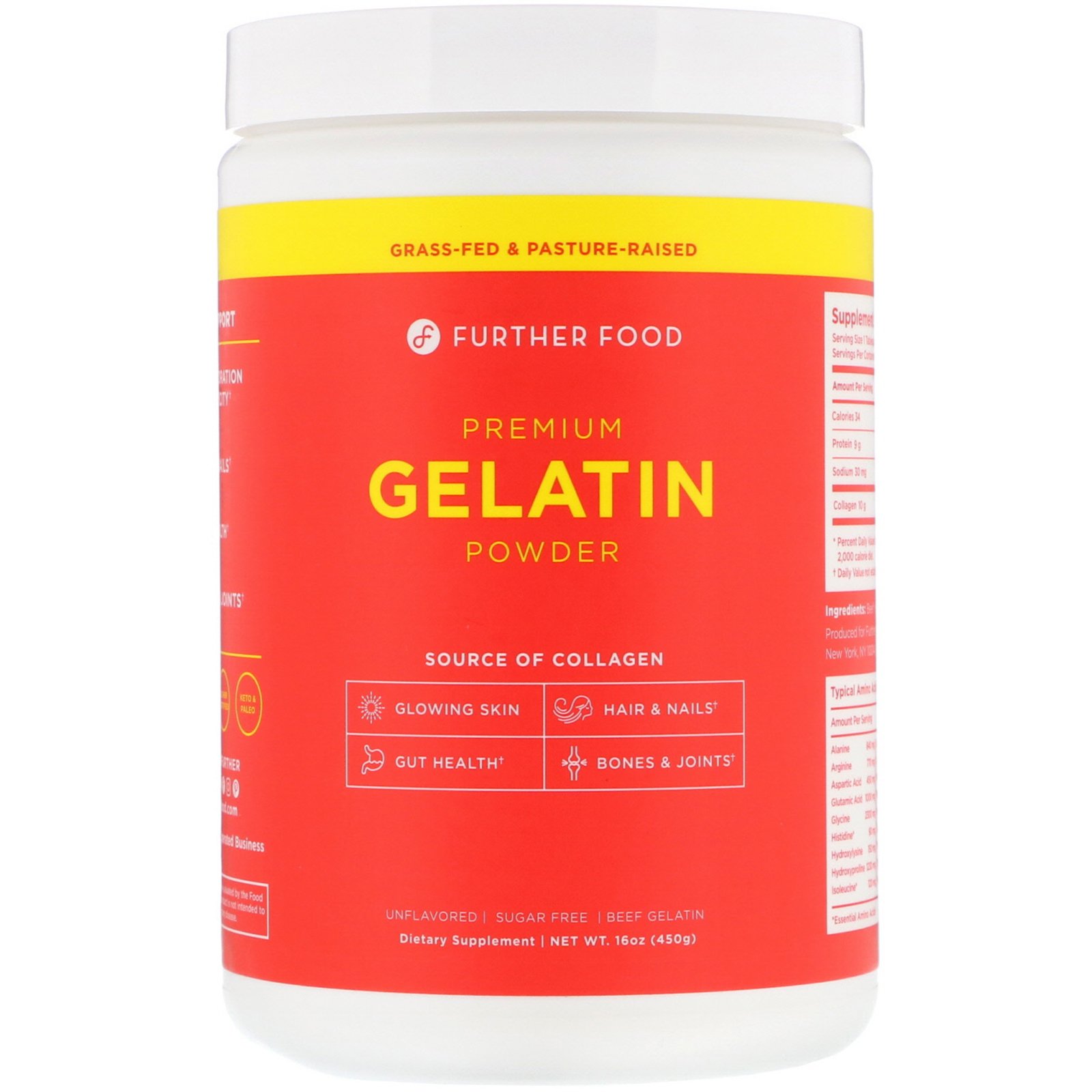 Comprar Further Food, Premium Gelatin Powder, Unflavored, 16 oz (450 g)