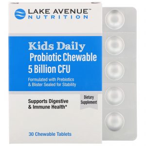 Comprar Lake Avenue Nutrition, Probiótico Mastigável Diário para Crianças, Sabor de Frutas Vermelhas Naturais, 5 Bilhões de UFCs, 30 Comprimidos Mastigáveis