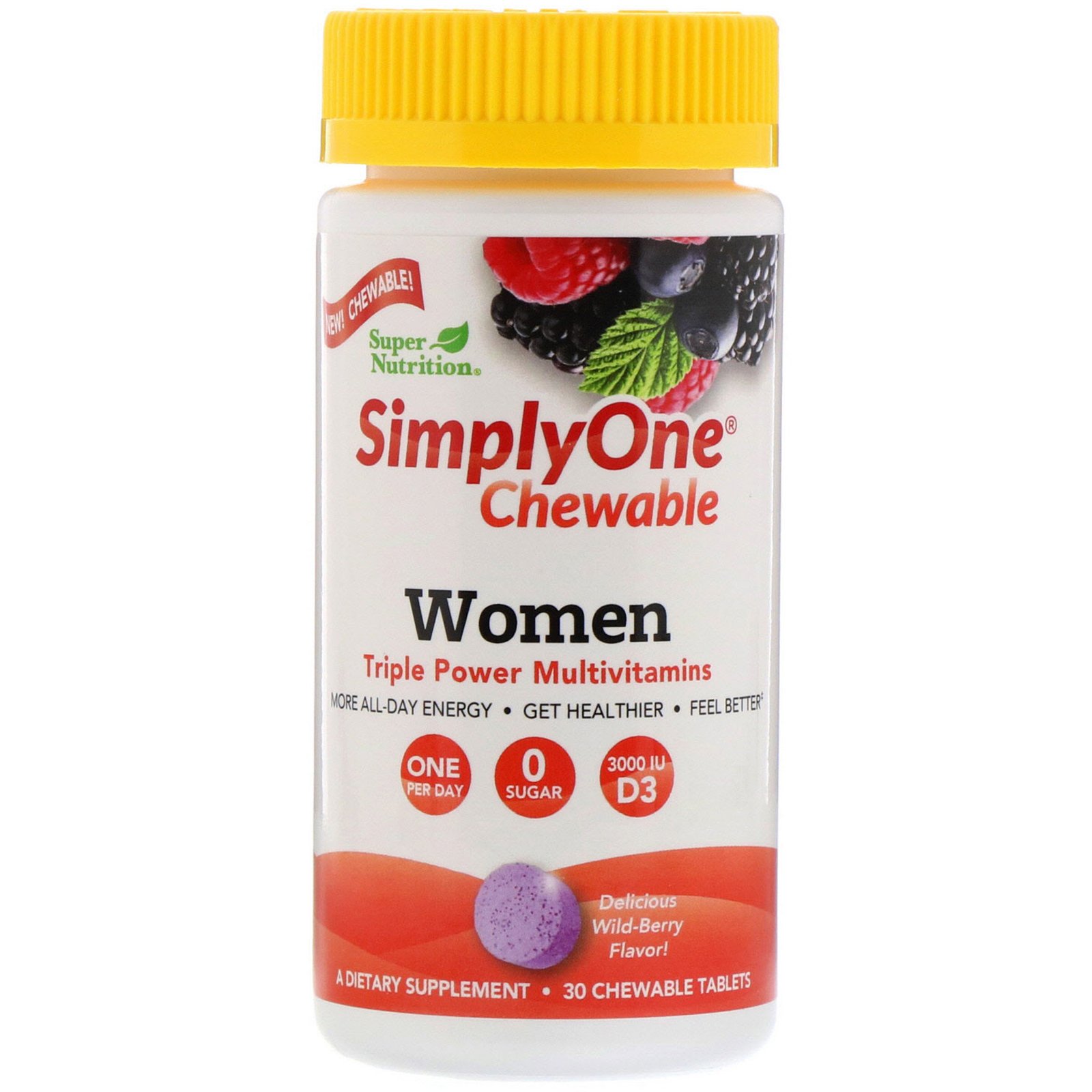 Comprar Super Nutrition, SimplyOne, Women Triple Power Multivitamin, Wild-Berry Flavor, 30 Chewable Tablets