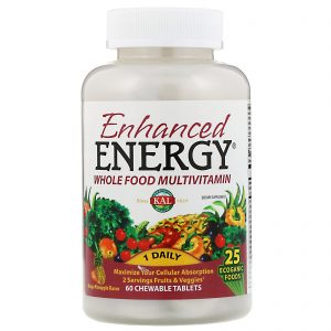Comprar KAL, Enhanced Energy, Multivitamínico de Alimentos Integrais, Sabor de Manga e Abacaxi, 60 Comprimidos Mastigáveis