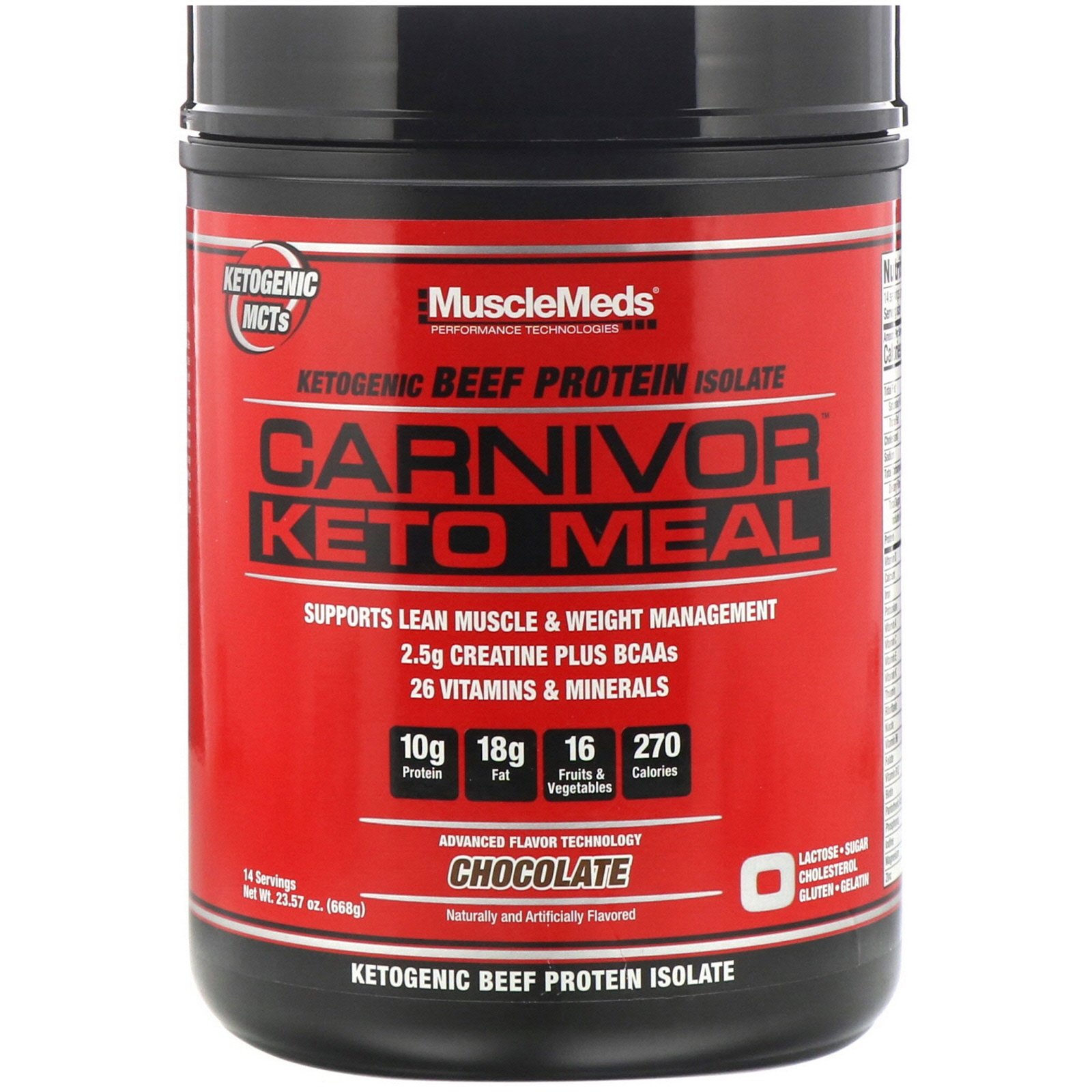 Comprar MuscleMeds, Carnivor, Keto Meal, Isolado de Proteína de Carne Cetogênica, Chocolate, 668 g (23,57 oz)