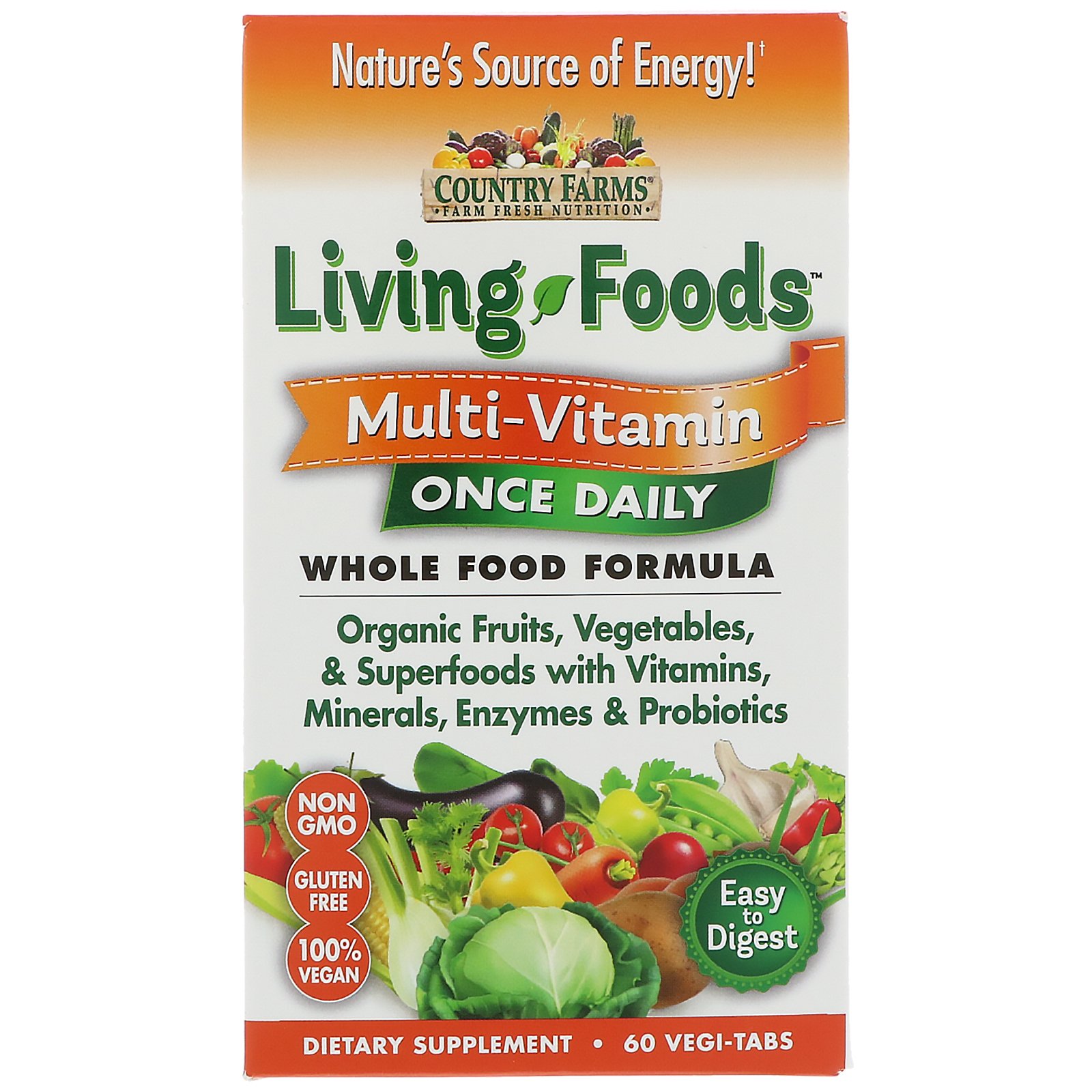 Comprar Country Farms, Living Foods, Multivitamínico Diário, 60 Comprimidos Vegetarianos