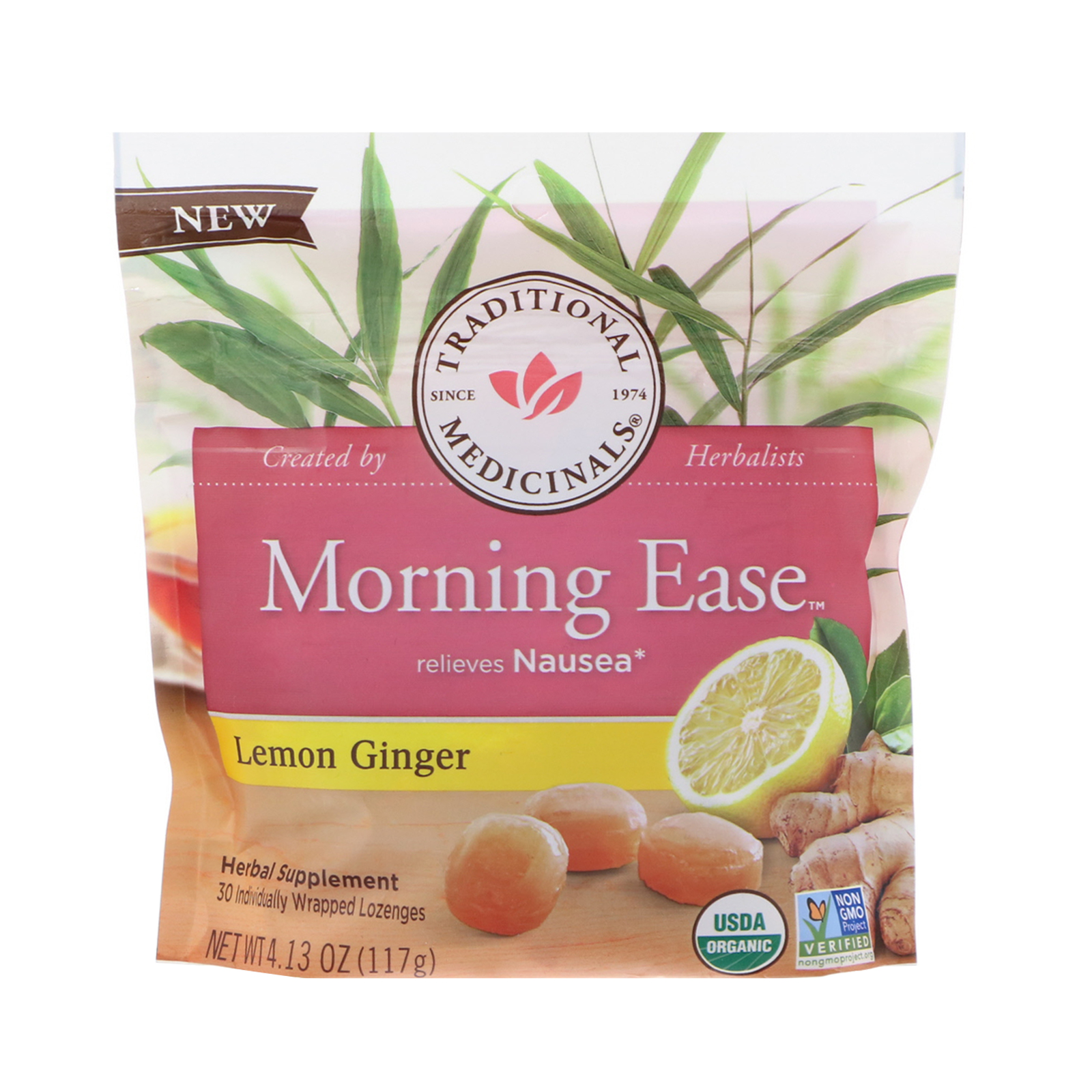 Comprar Traditional Medicinals, Organic, Morning Ease, Lemon Ginger, 30 Individually Wrapped Lozenges, 4.13 oz (117 g)