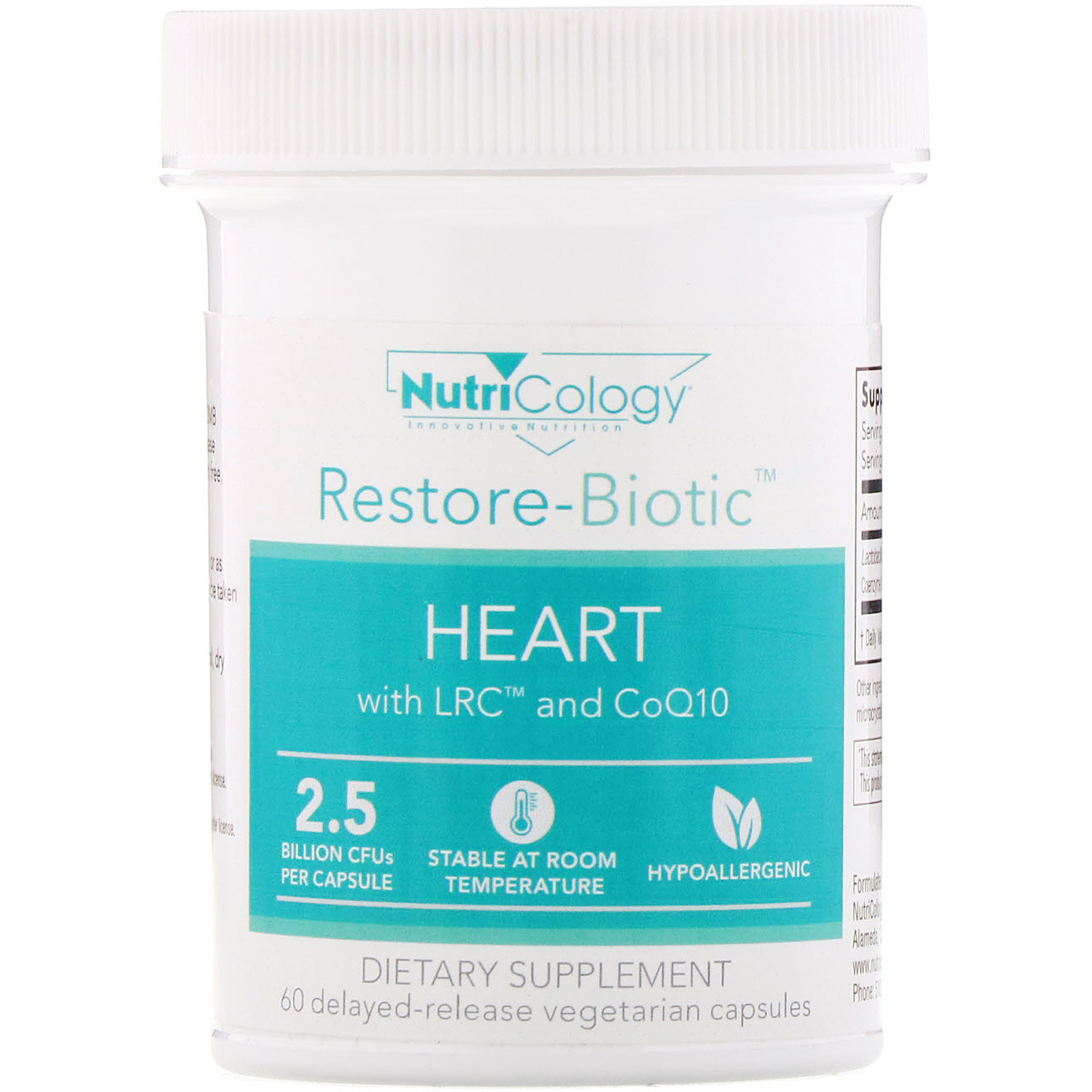 Comprar Nutricology, Restore-Biotic, Heart with LRC and CoQ10, 2.5 Billion CFU, 60 Delayed-Release Vegetarian Capsules