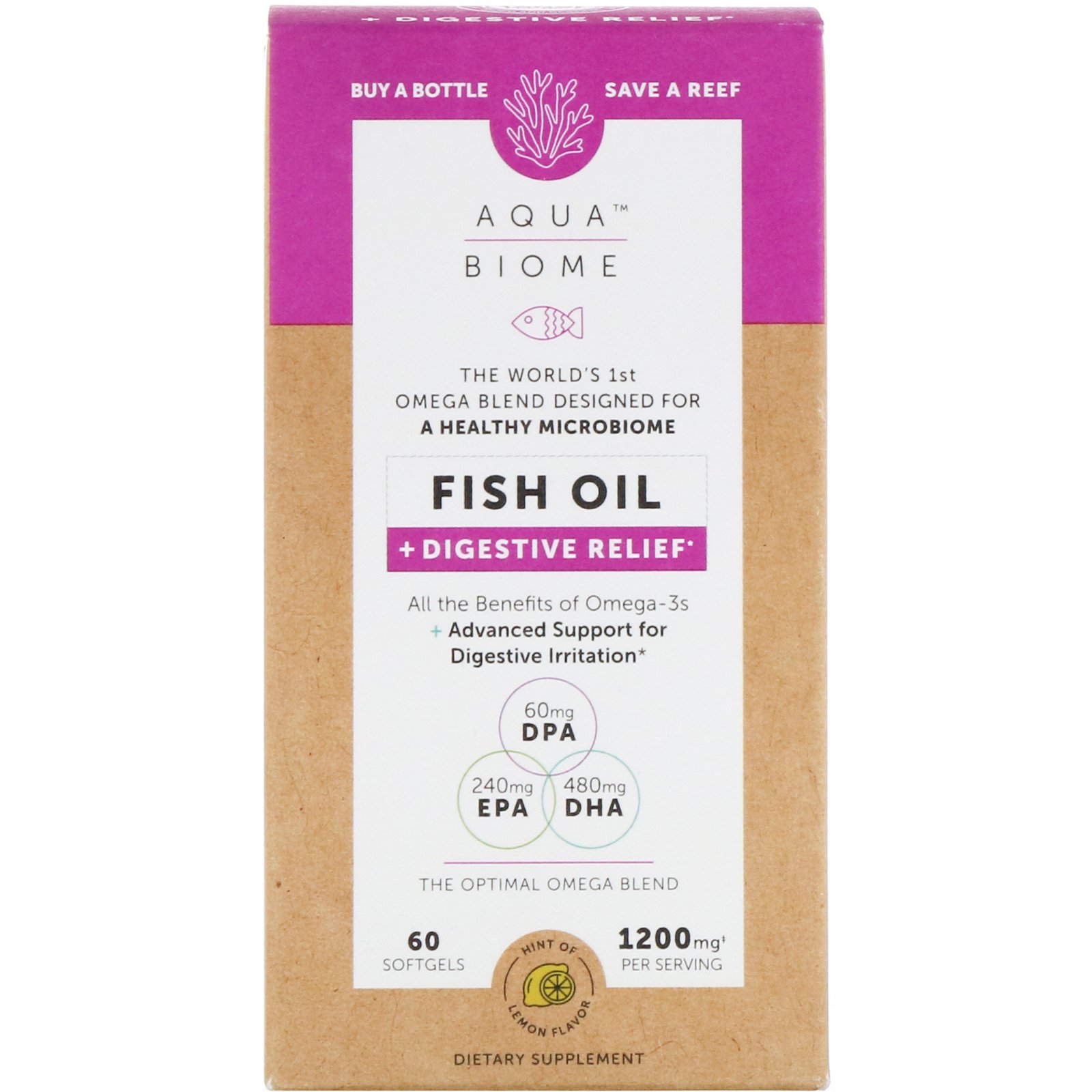 Comprar Enzymedica, Aqua Biome, Fish Oil + Digestive Relief, Lemon Flavor, 1,200 mg, 60 Softgels