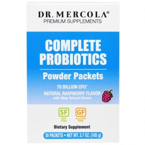 Comprar Dr. Mercola, Pacotinhos de Pó Probióticos Completos, Sabor Natural de Framboesa, 30 Pacotinhos, 3,5 g cada