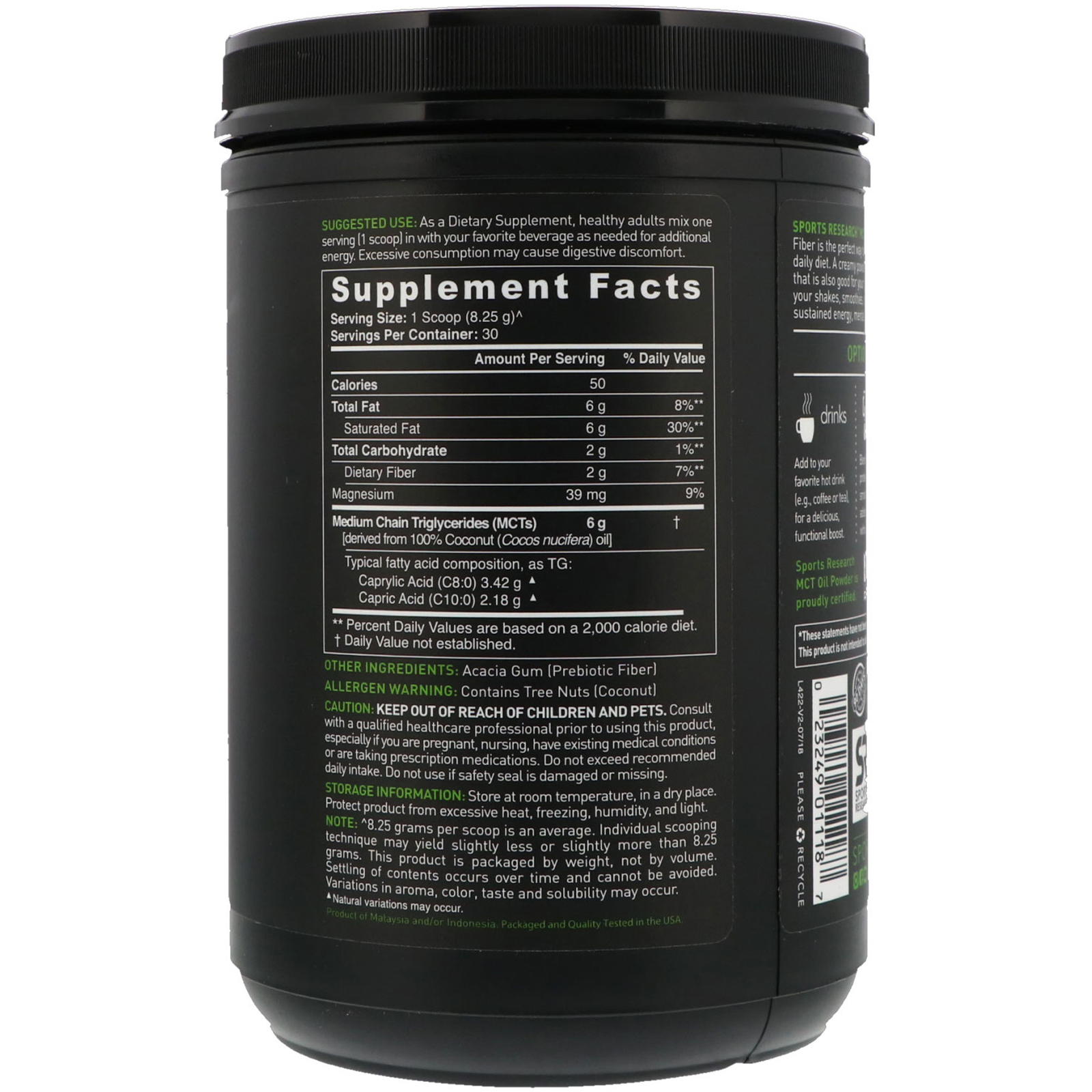 Comprar Sports Research, Pó de Óleo MCT com Fibra Prebiótica, sem sabor, 8,73 onças (247,5 g) - Imagem 2