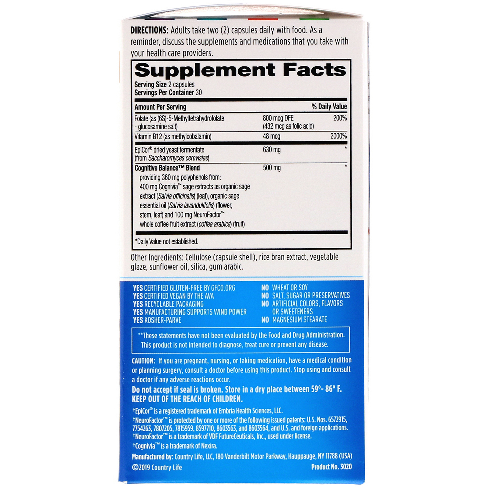 Comprar Country Life, Gut Connection, Cognitive Balance, 60 Vegan Capsules - Imagem 2