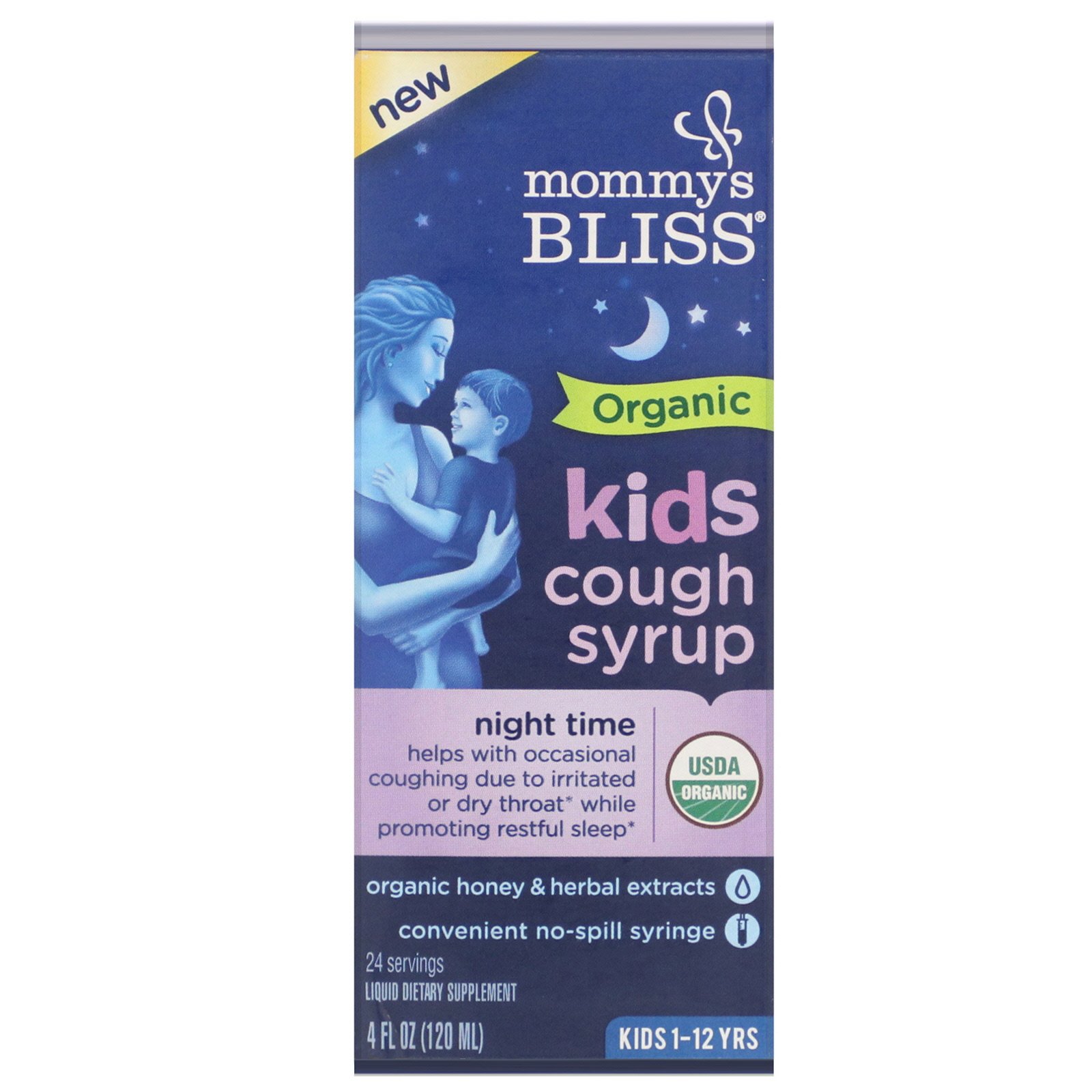 Comprar Mommy's Bliss, Kids, Organic Cough Syrup, Night Time, 1-12 Yrs, 4 fl oz (120 ml)