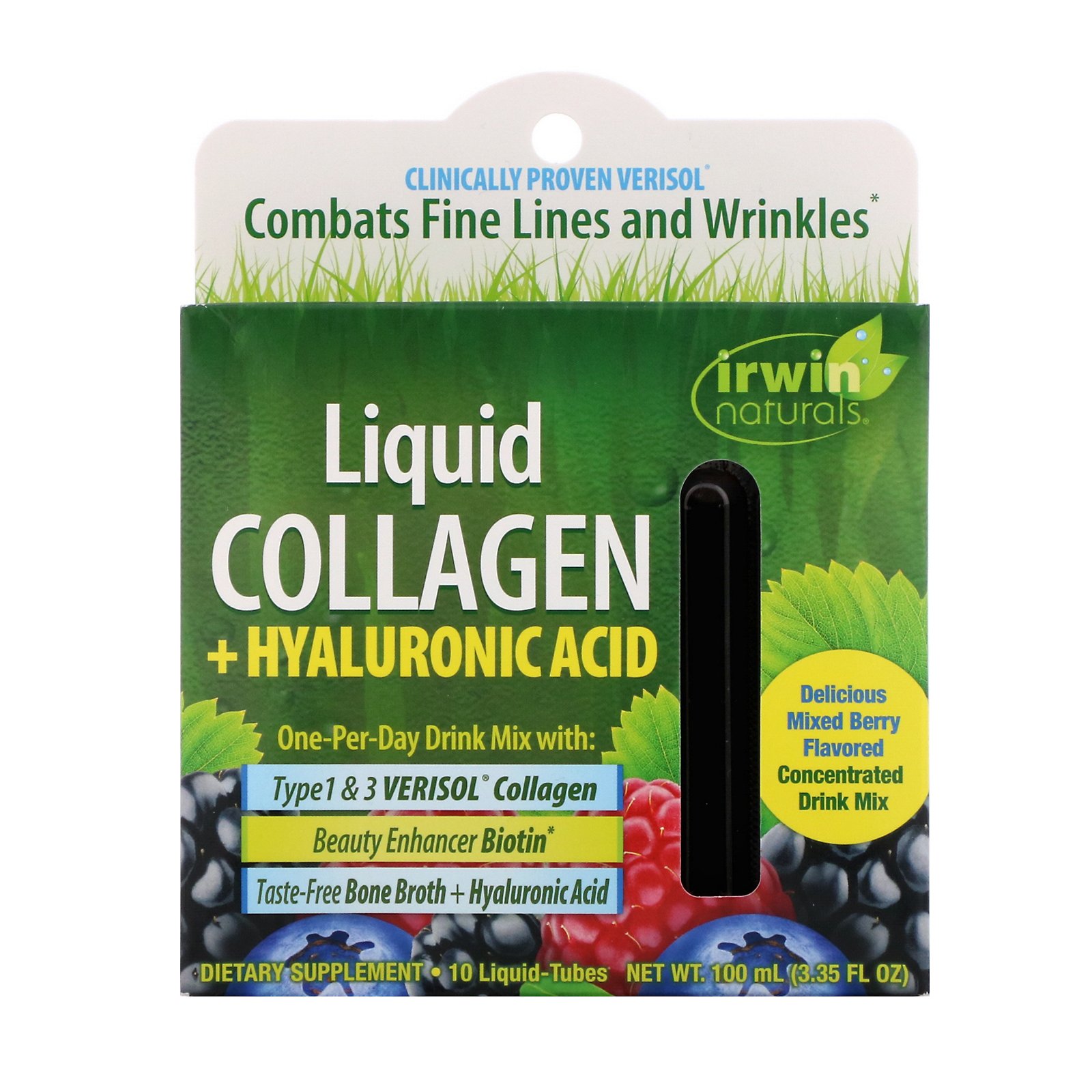 Comprar Irwin Naturals, Liquid Collagen + Hyaluronic Acid, Mixed Berry, 10 Liquid-Tubes, 10 ml Each
