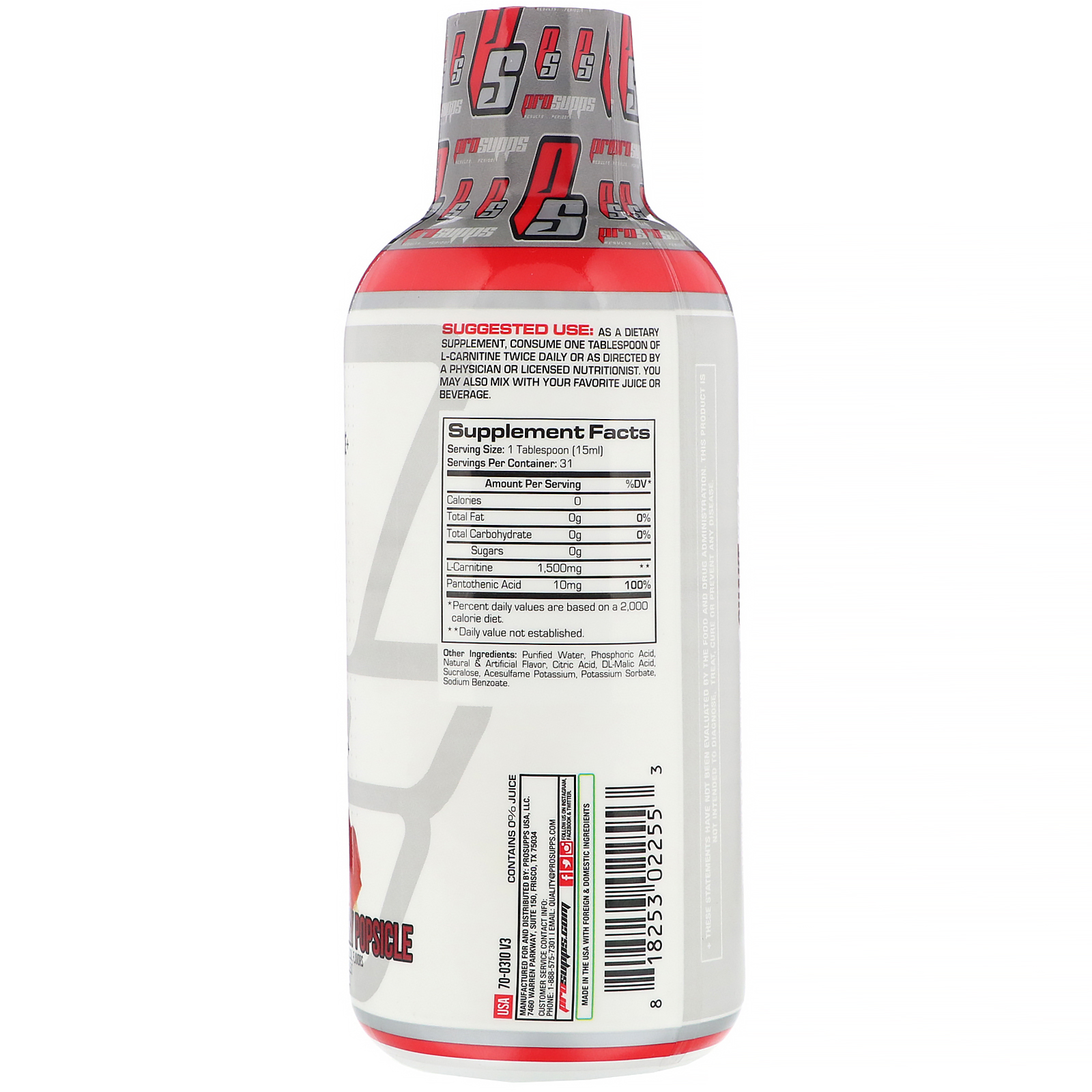Comprar ProSupps, L-Carnitine 1500, Cherry Popsicle, 1,500 mg, 16 fl oz (473 ml) - Imagem 2