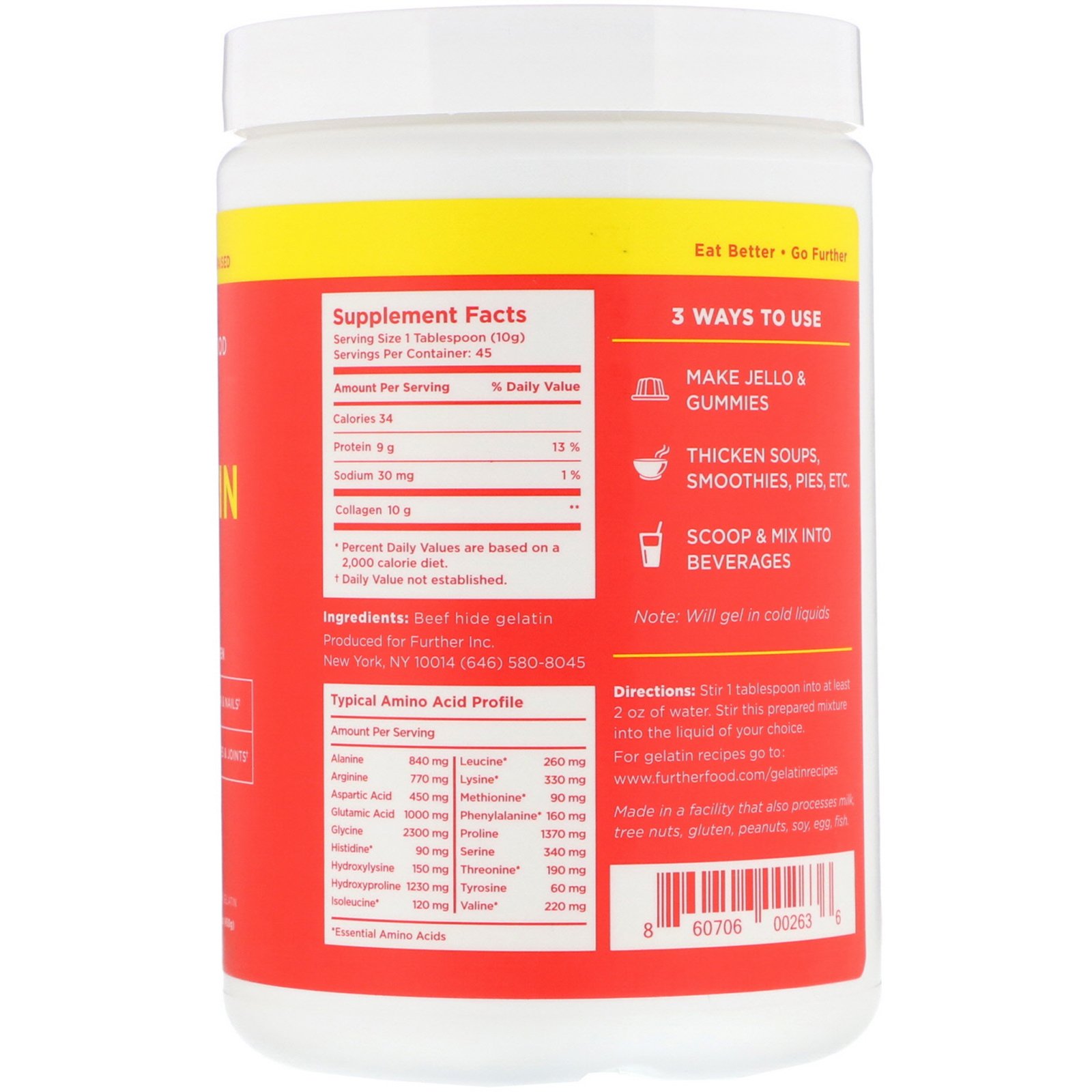 Comprar Further Food, Premium Gelatin Powder, Unflavored, 16 oz (450 g) - Imagem 2