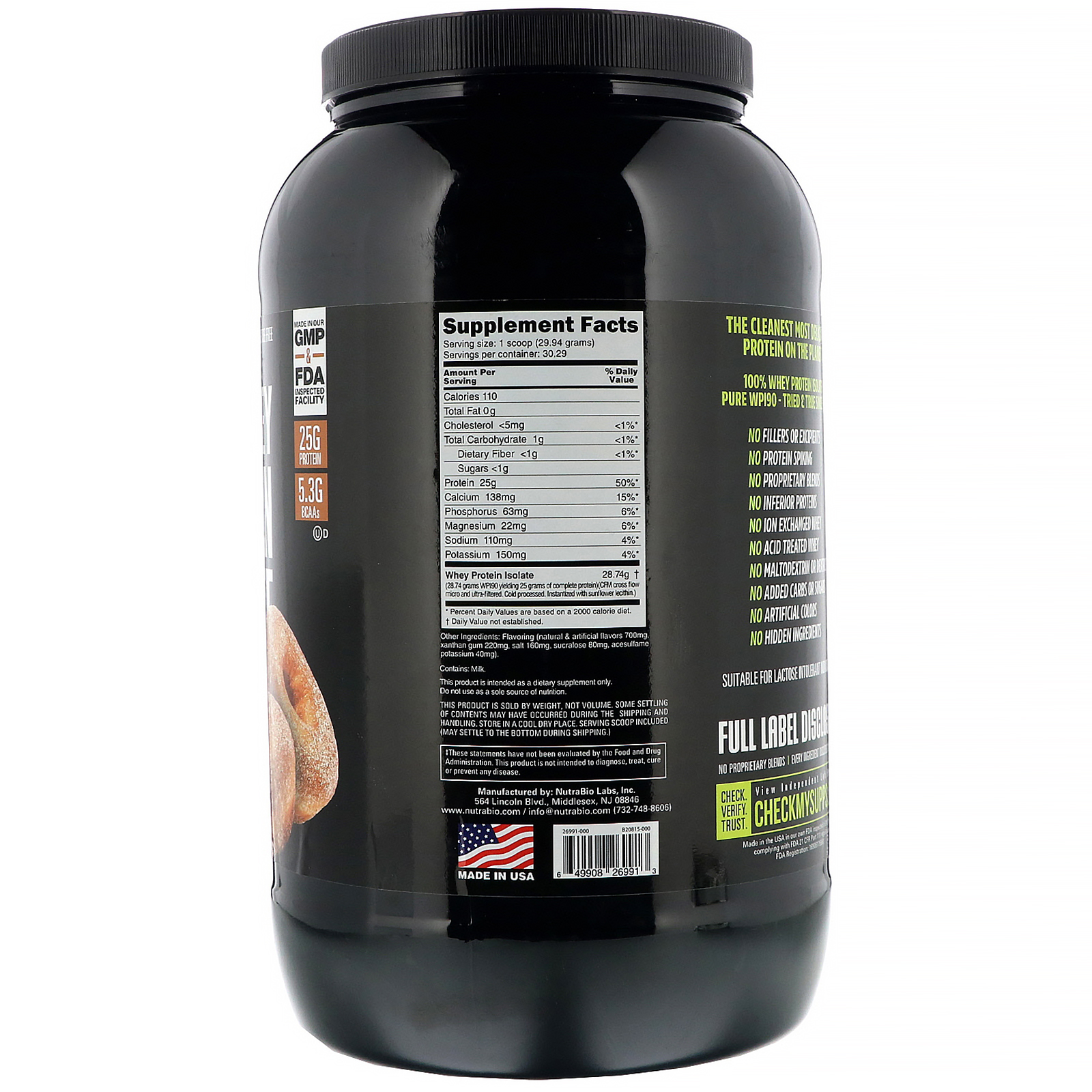 Comprar NutraBio Labs, 100% Whey Isolado, Donut de Canela e Açúcar, 907 g (2 lb) - Imagem 2