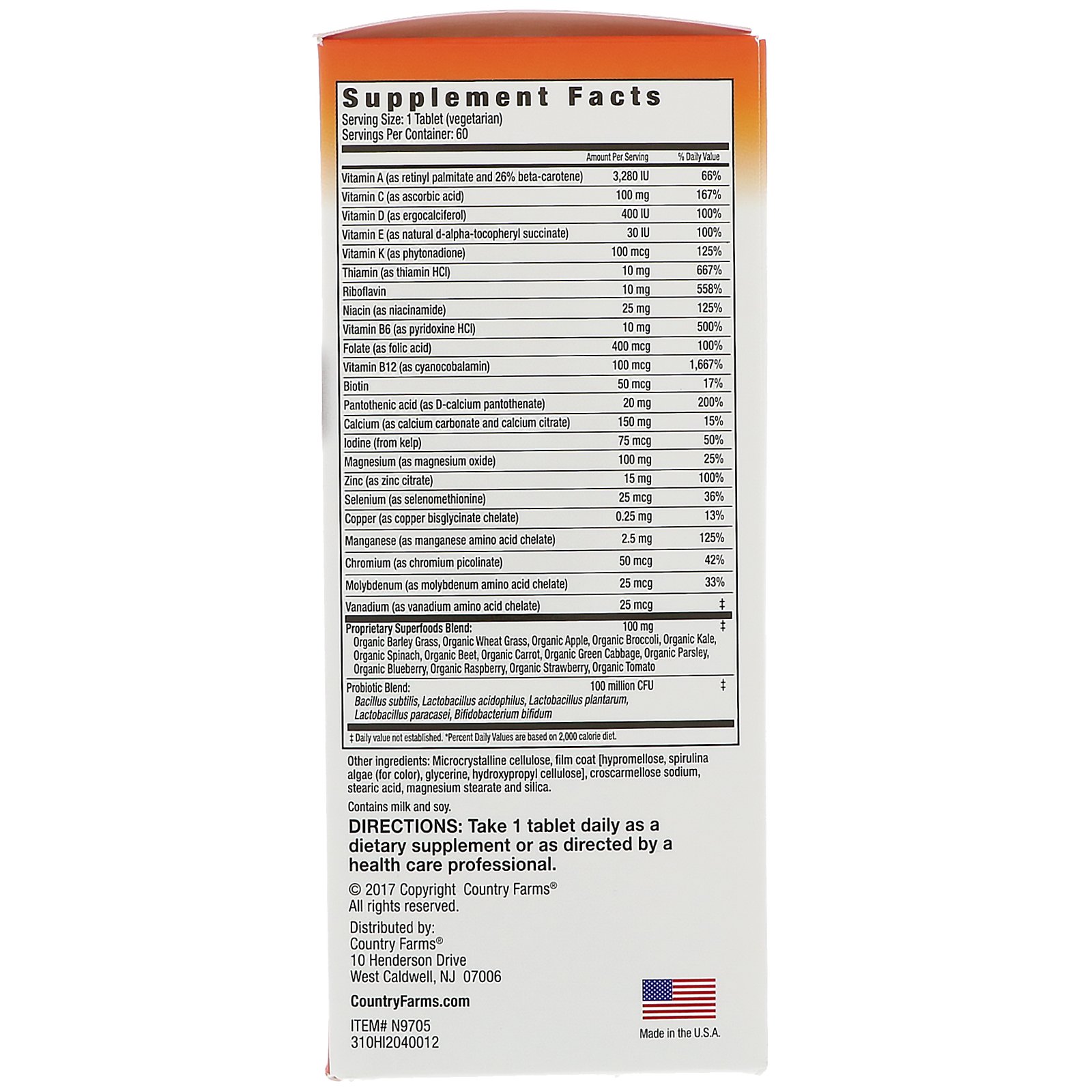 Comprar Country Farms, Living Foods, Multivitamínico Diário, 60 Comprimidos Vegetarianos - Imagem 2