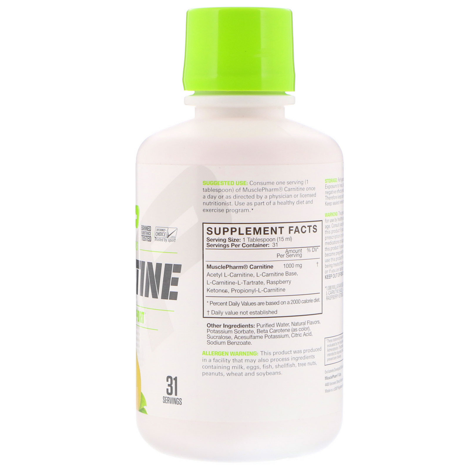 Comprar MusclePharm, Carnitine, Fat Loss Support, Citrus, 1,000 mg, 16 fl oz (473 ml) - Imagem 2