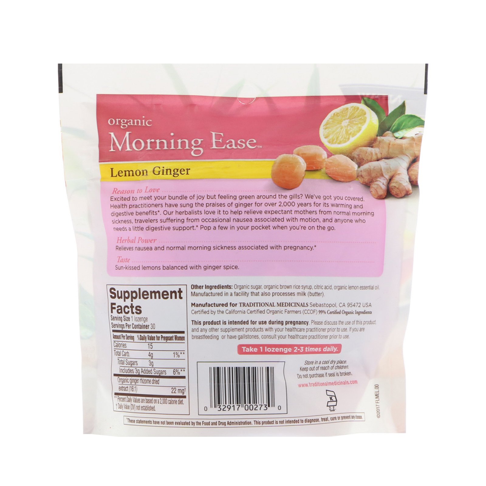 Comprar Traditional Medicinals, Organic, Morning Ease, Lemon Ginger, 30 Individually Wrapped Lozenges, 4.13 oz (117 g) - Imagem 2