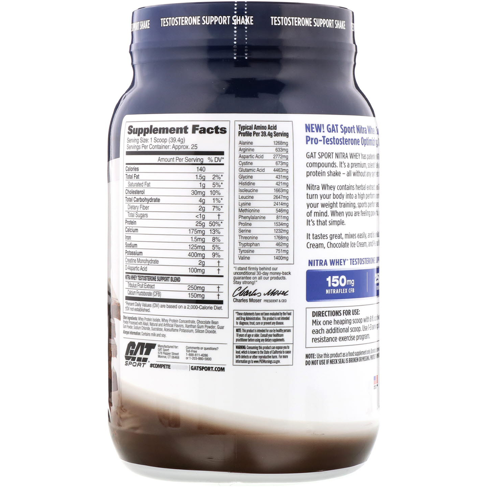 Comprar GAT, Nitra Whey, Testosterone Support Shake, Chocolate Ice Cream, 2.17 lb (984.3 g) - Imagem 2