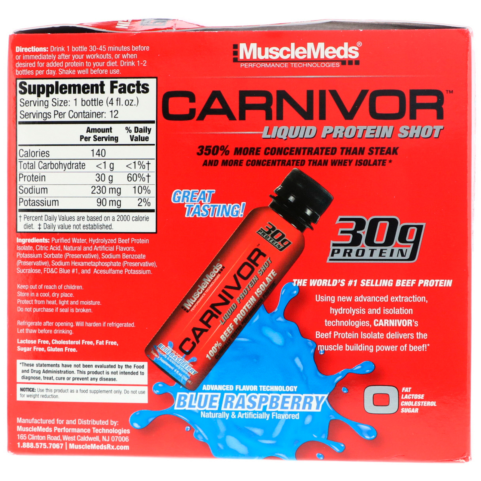 Comprar MuscleMeds, Carnívoro, Dose de Proteína Líquida, Framboesa Azul, Embalagem com 12, 4 fl oz (118 ml) Cada - Imagem 3