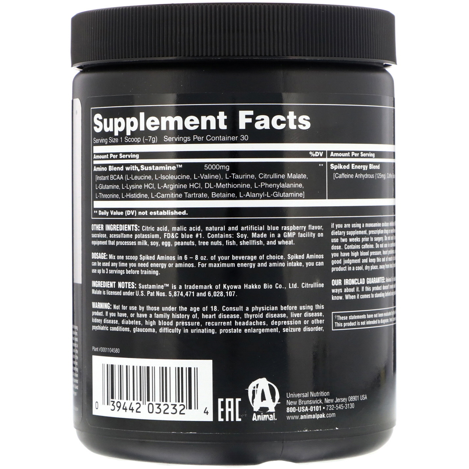 Comprar Universal Nutrition, Animal Spiked Aminos, Framboesa Azul, 210 g (7,4 oz) - Imagem 2