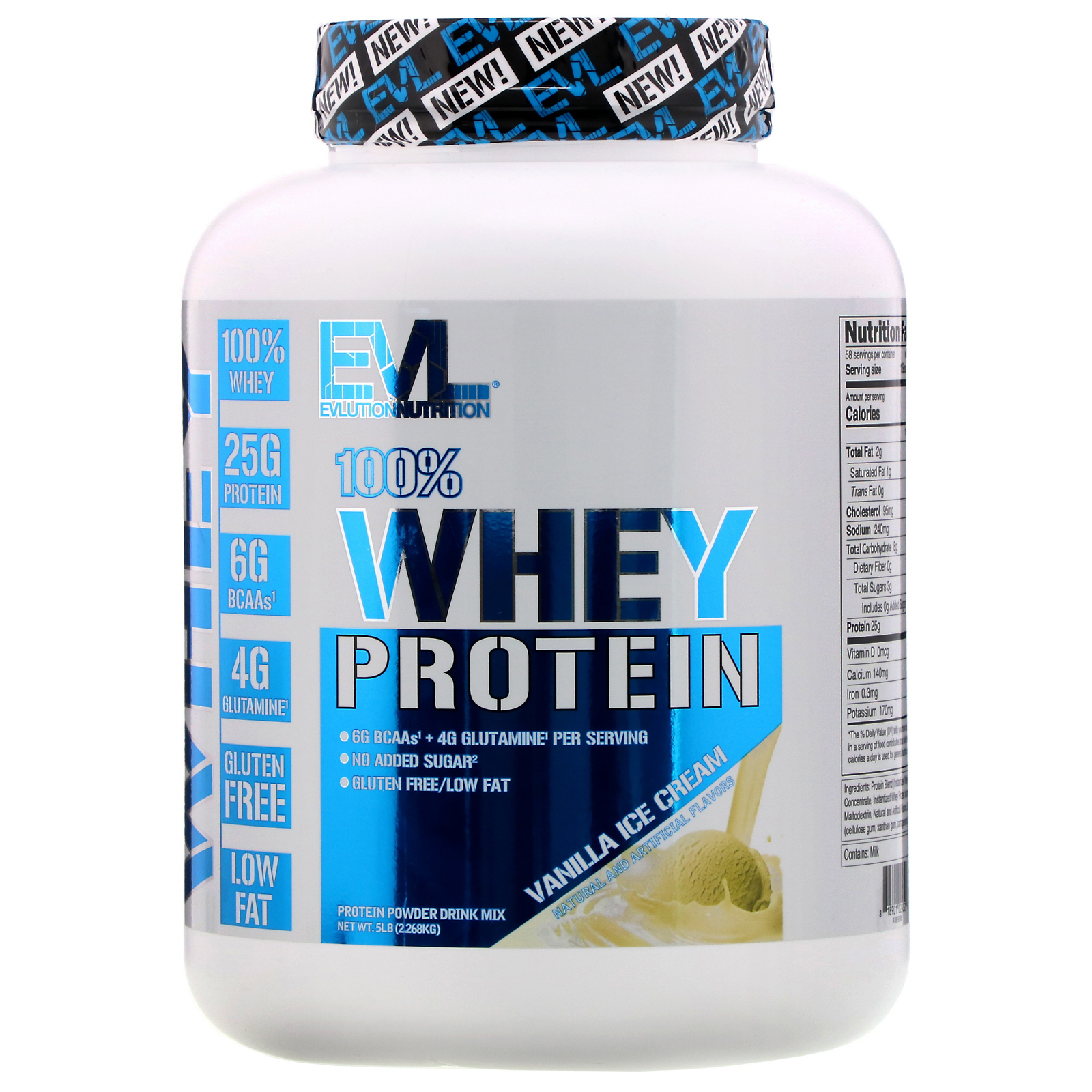 Comprar EVLution Nutrition, 100% Whey, Proteína, Sorvete de Baunilha, 2,268 kg (5 lb)