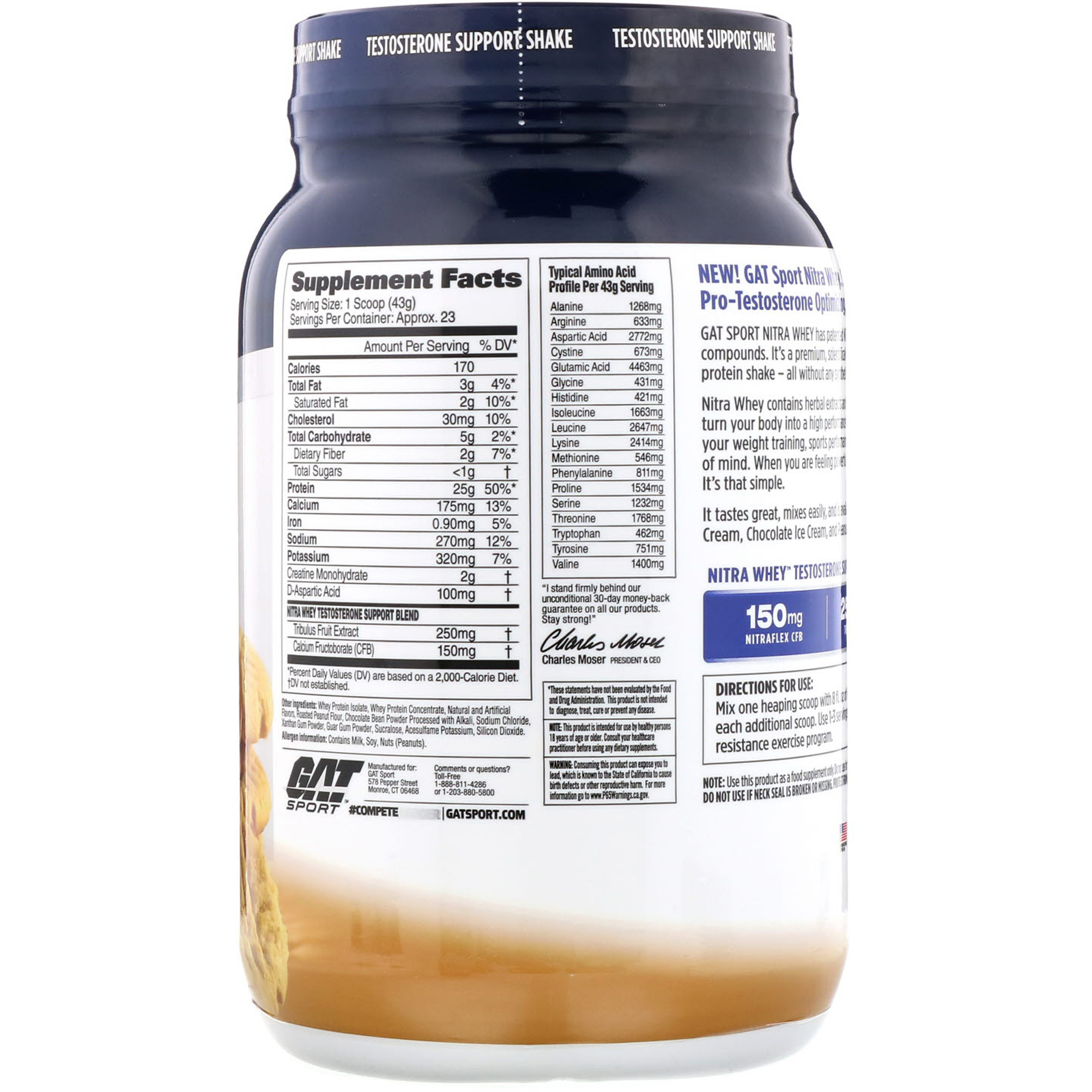 Comprar GAT, Nitra Whey, Testosterone Support Shake, Peanut Butter Cookie, 2.18 lb (988.8 g) - Imagem 2