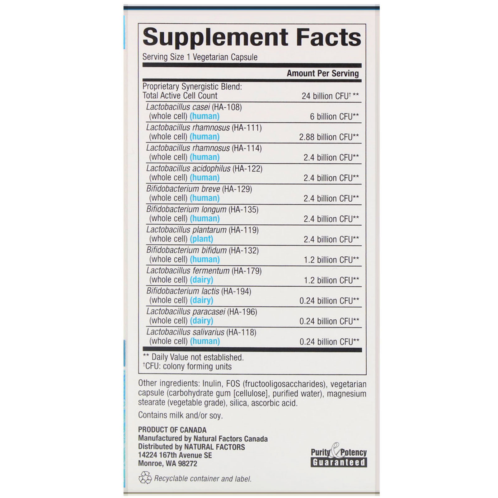 Comprar Natural Factors, Ultimate Probiotic 24/12 Formula, 24 Billion CFU, 60 Vegetarian Capsules - Imagem 2