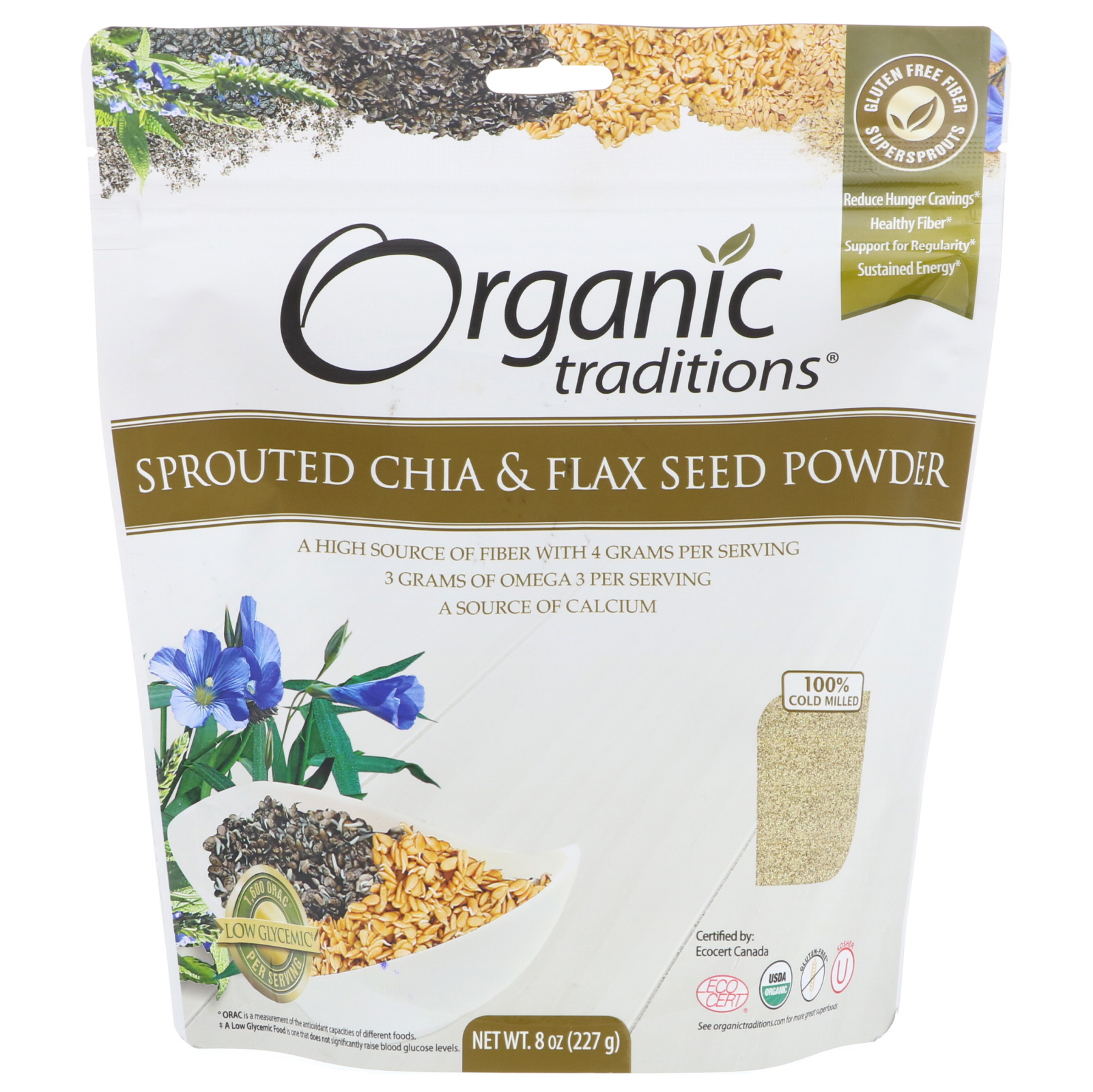 Comprar Organic Traditions, Sementes Germinadas de Chia e Linhaça em Pó, 8 oz (227 g)