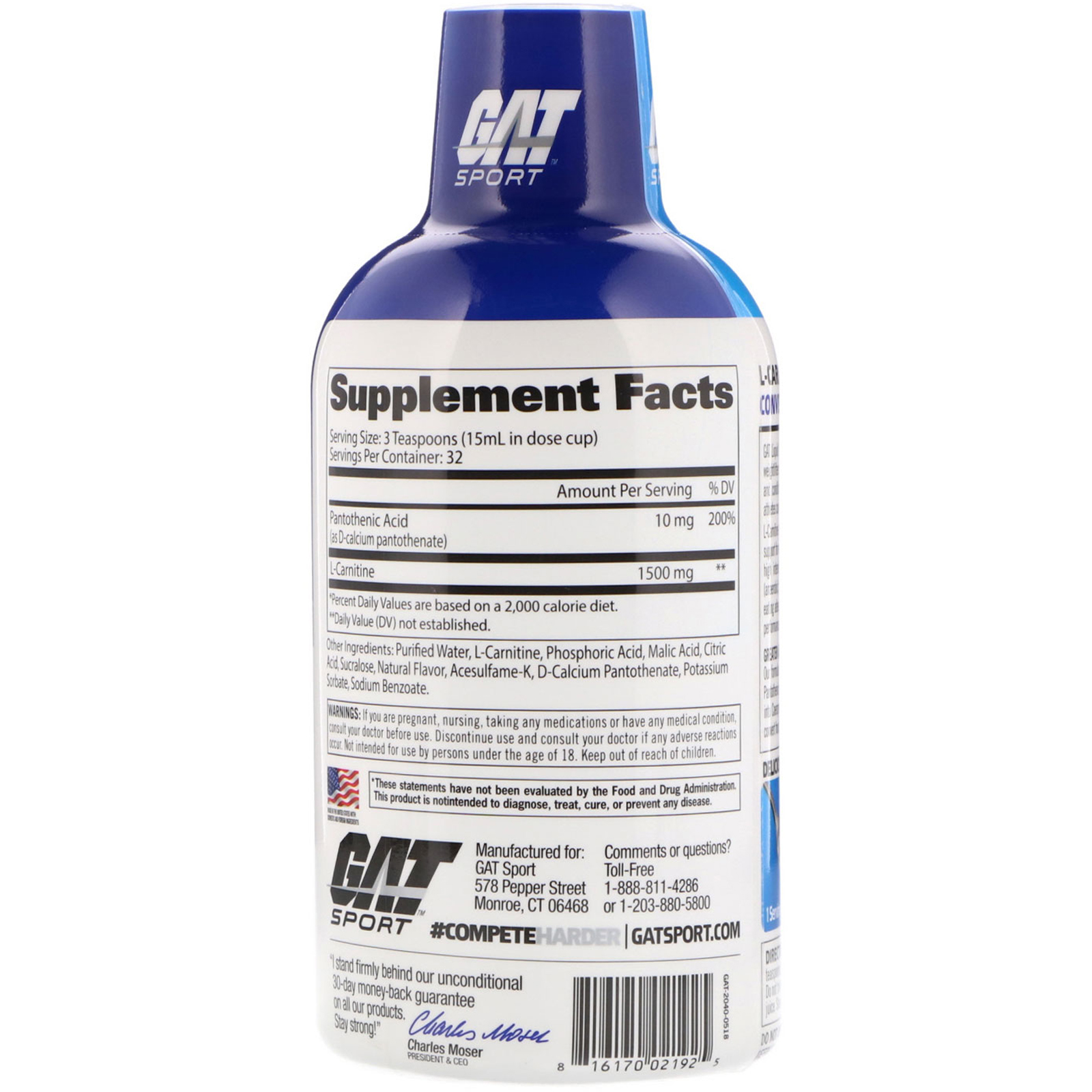 Comprar GAT, L-Carnitine, Amino Acid, Lemon Blast, 1,500 mg, 16 oz (473 ml) - Imagem 2