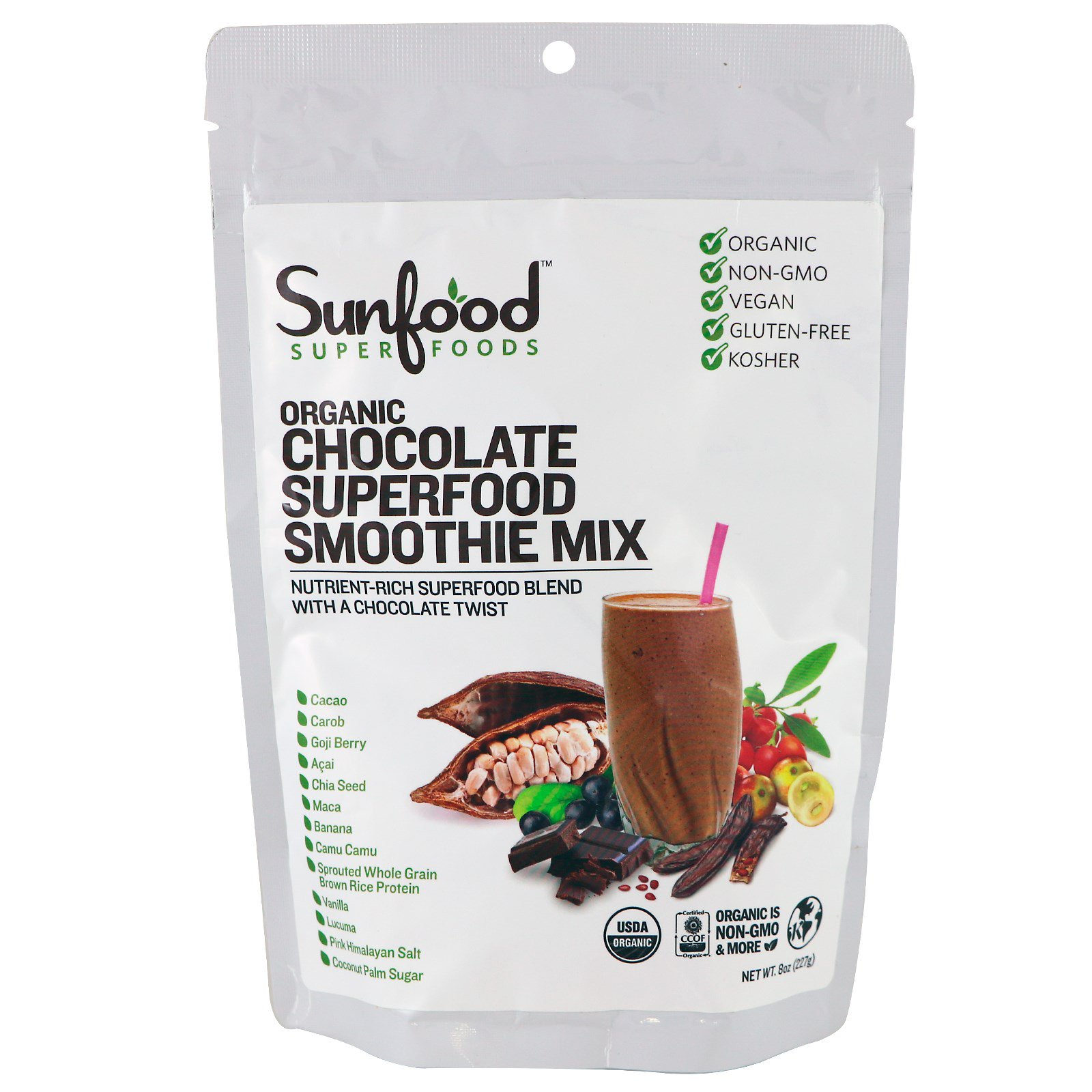 Comprar Sunfood, Mistura Superfood para Smoothie de Chocolate Orgânico, 227 g (8 oz)