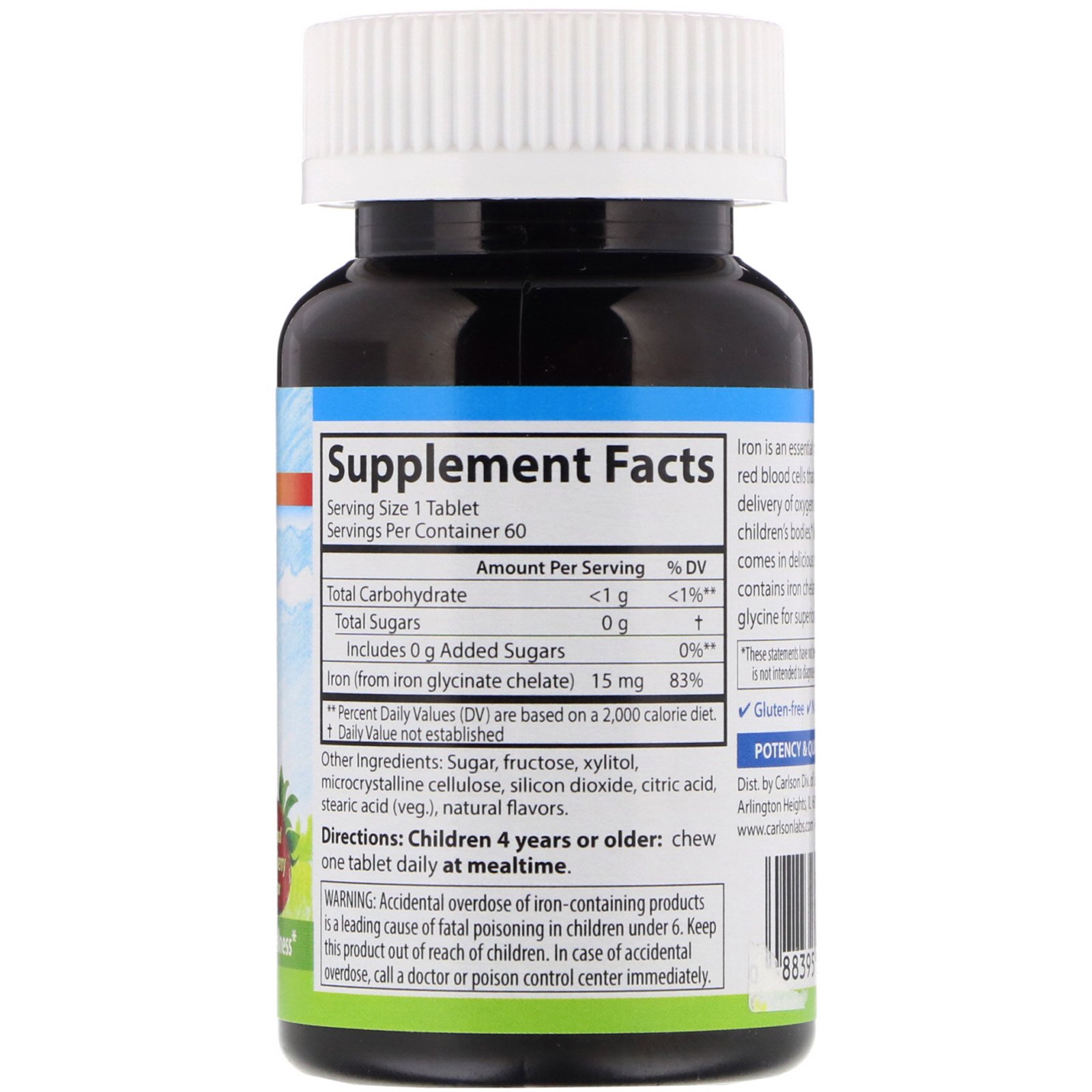 Comprar Carlson Labs, Kid's, Chewable Iron, Natural Strawberry Flavor, 15 mg, 60 Tablets - Imagem 2