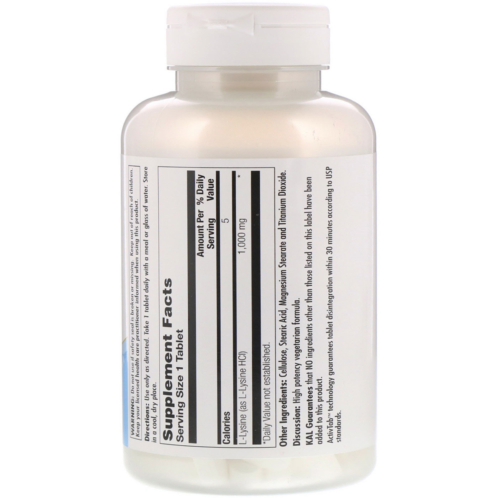 Comprar KAL, L-Lysine, 1,000 mg, 100 Tablets - Imagem 2