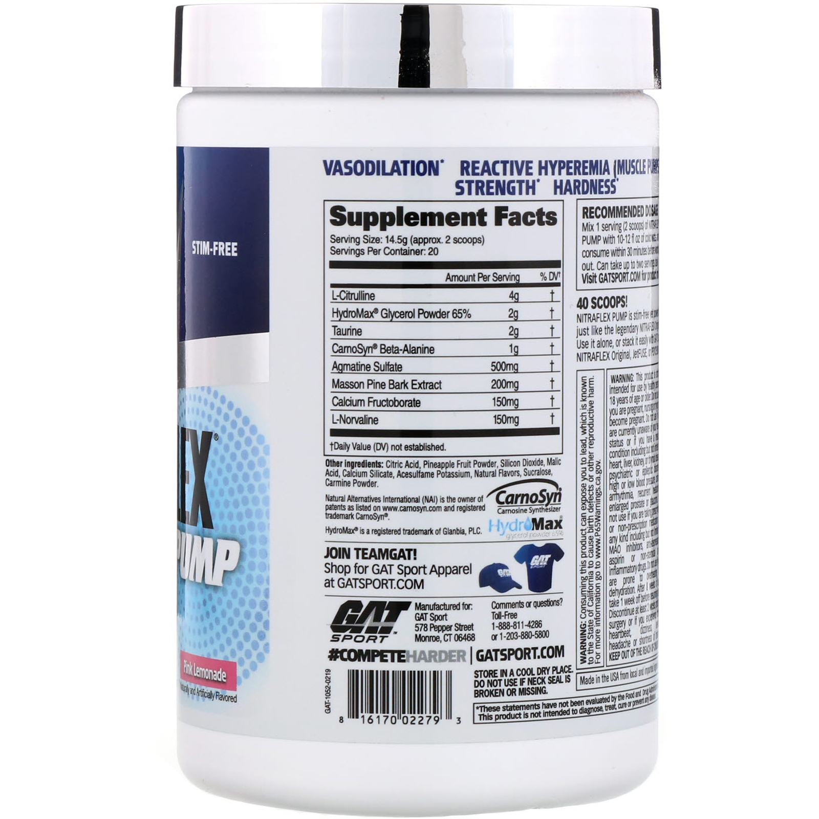 Comprar GAT, Nitraflex Pump, Limonada Rosa, 10,23 oz (290 g) - Imagem 2