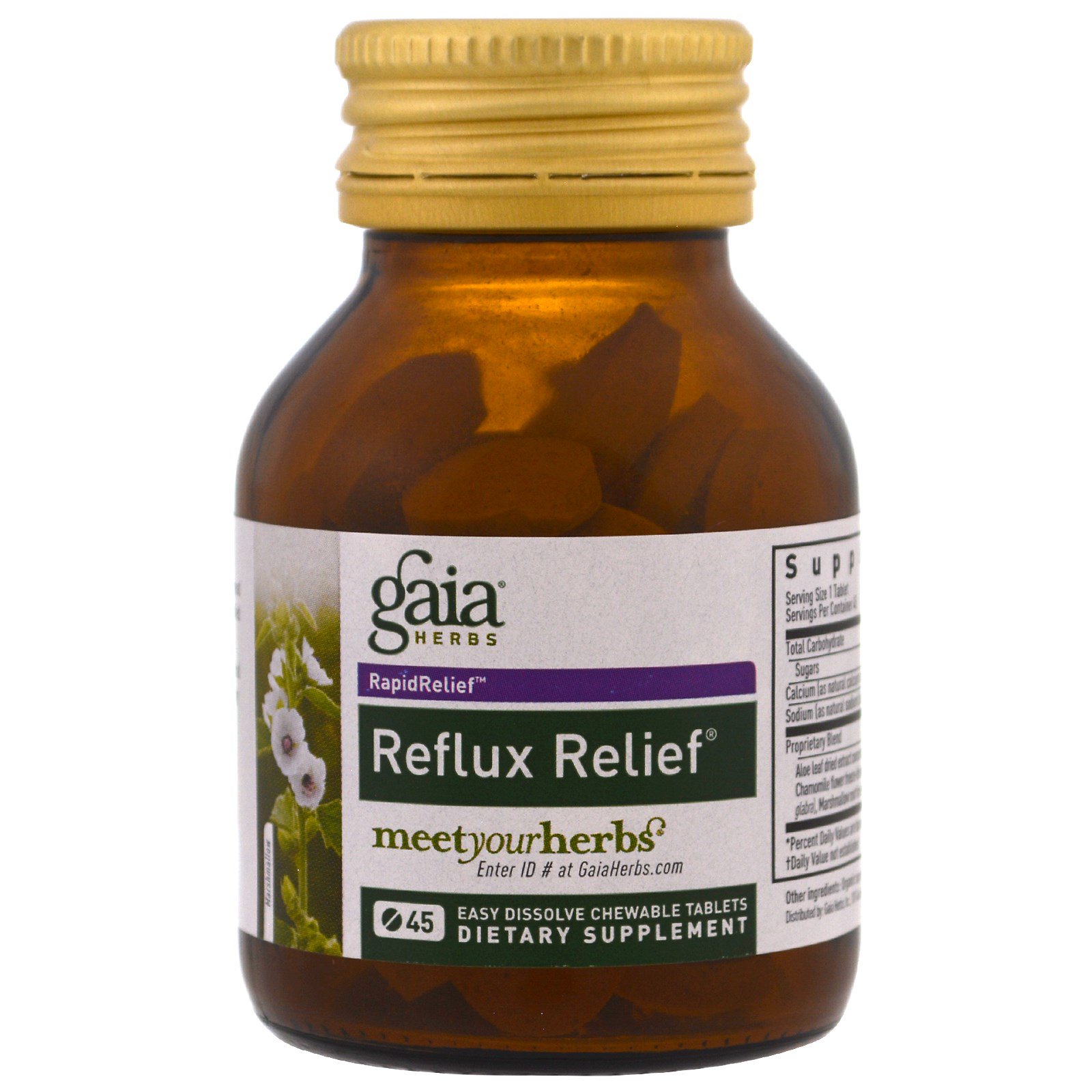 Comprar Gaia Herbs, Alívio do Refluxo, 45 comprimidos mastigáveis de fácil dissolução