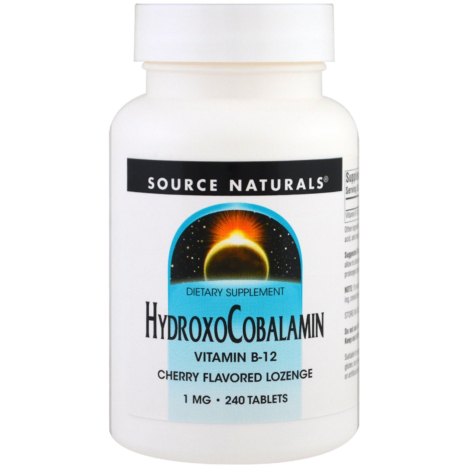 Comprar Source Naturals, Hidroxocobalamina, Vitamina B-12, Pastilhas Sabor Cereja, 1 mg, 240 Pastilhas