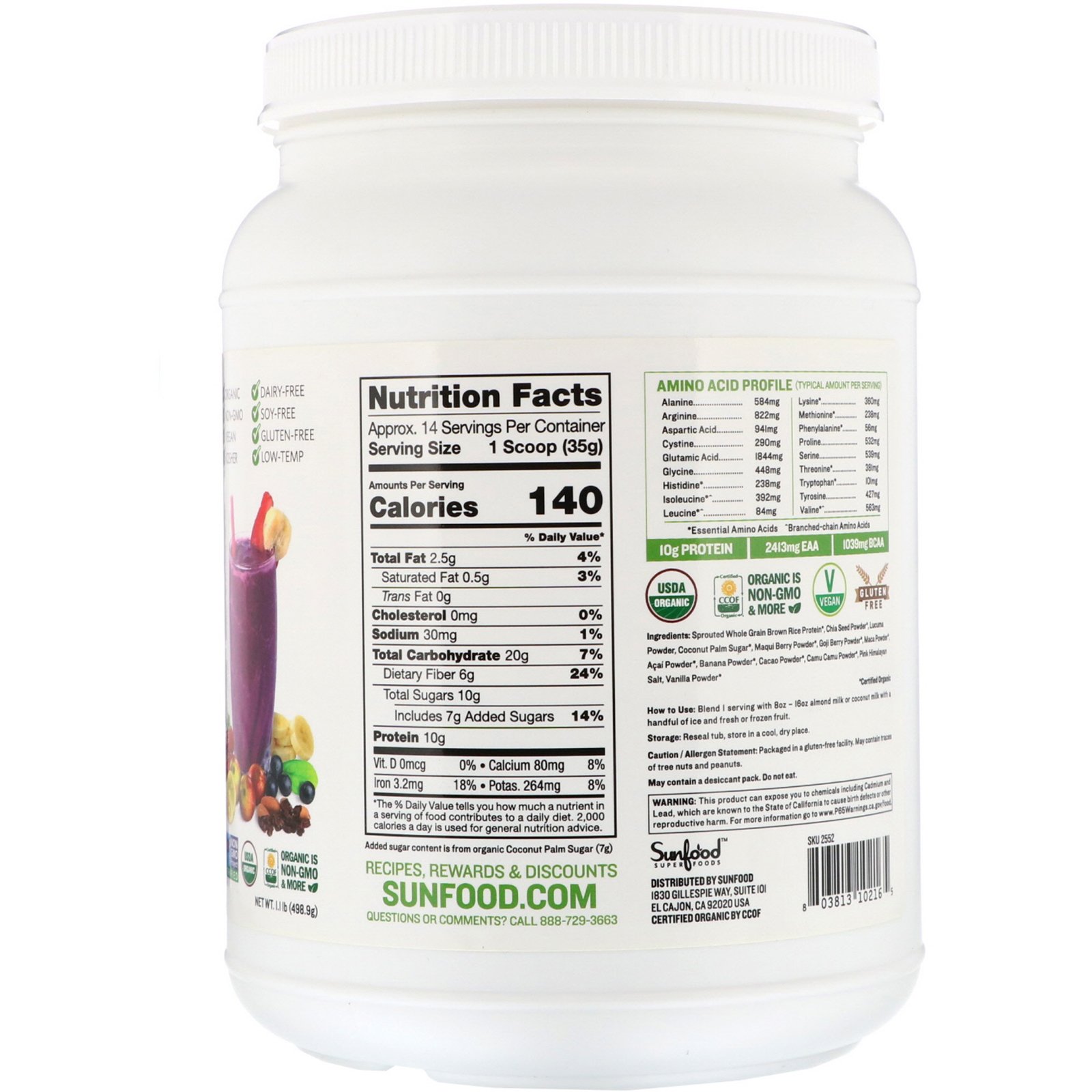 Comprar Sunfood, Organic Superfood Smoothie Mix, 1.1 lb (498.9 g) - Imagem 2