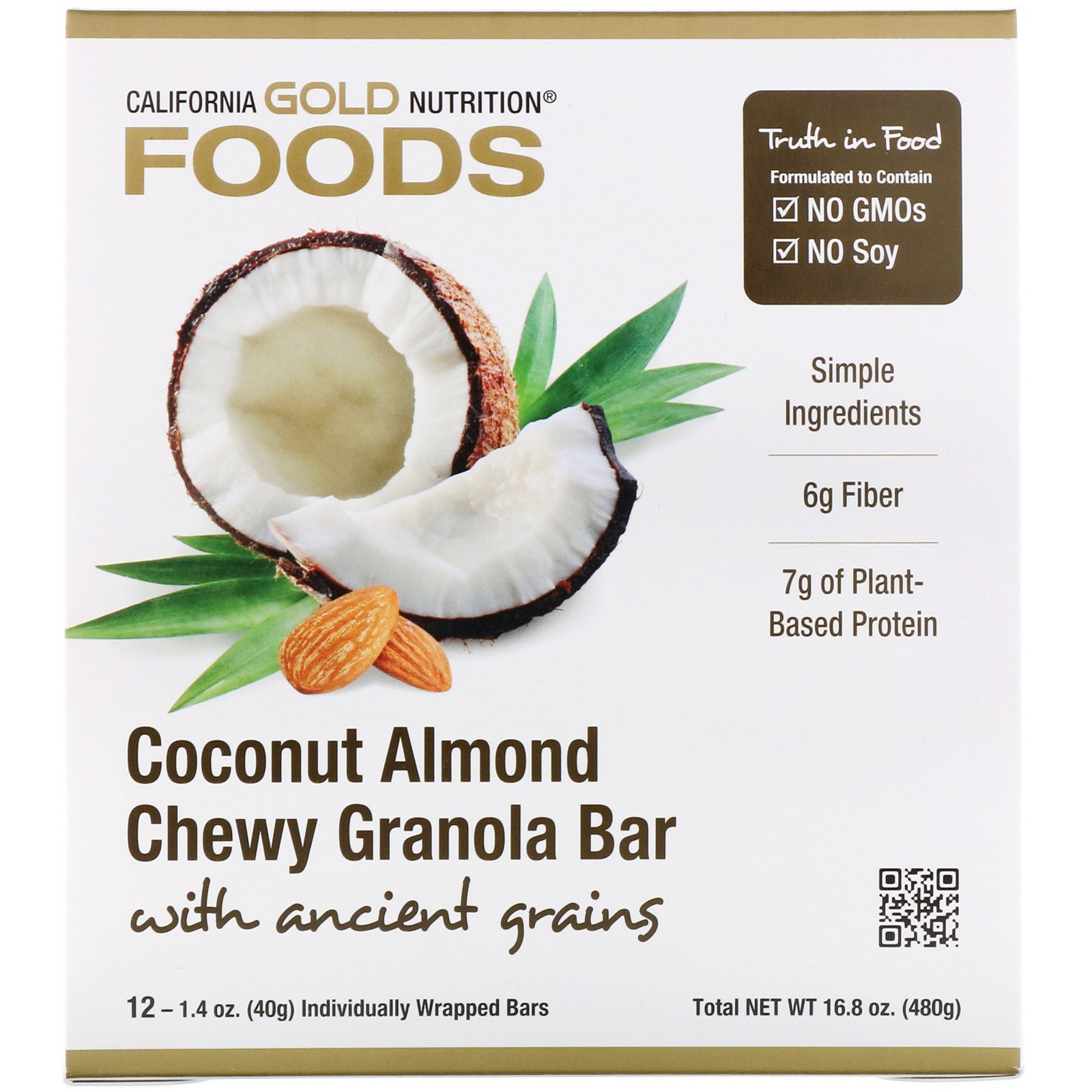 Comprar California Gold Nutrition, Alimentos, Barras de Granola de Coco e Amêndoa, 12 Barras, 1,4 oz (40 g) Cada - Imagem 2