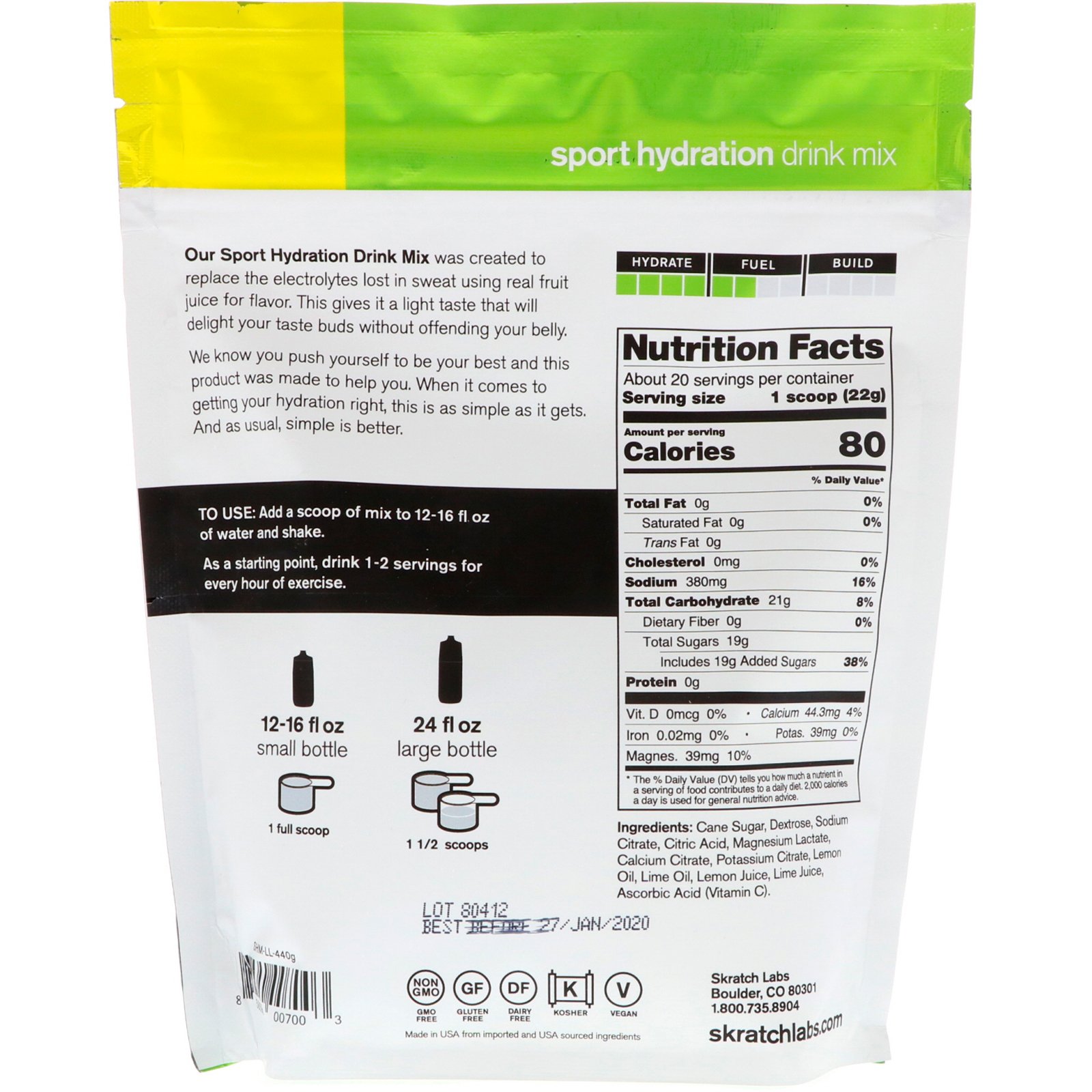 Comprar SKRATCH LABS, Sport Hydration Drink Mix, Lemon & Lime, 15.5 oz (440 g) - Imagem 2