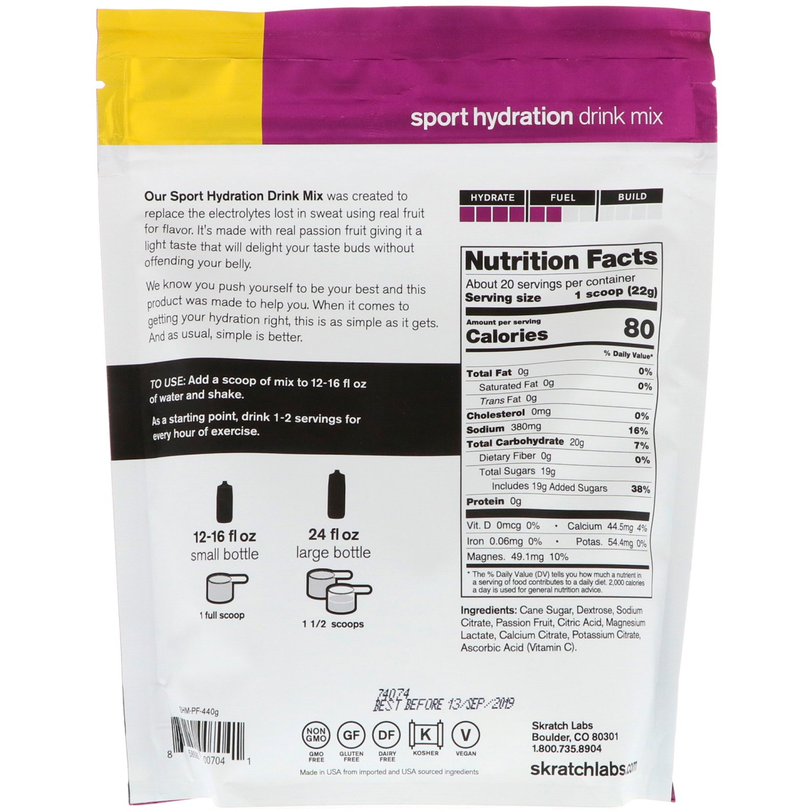 Comprar SKRATCH LABS, Sport Hydration Drink Mix, Passion Fruit, 15.5 oz (440 g) - Imagem 2