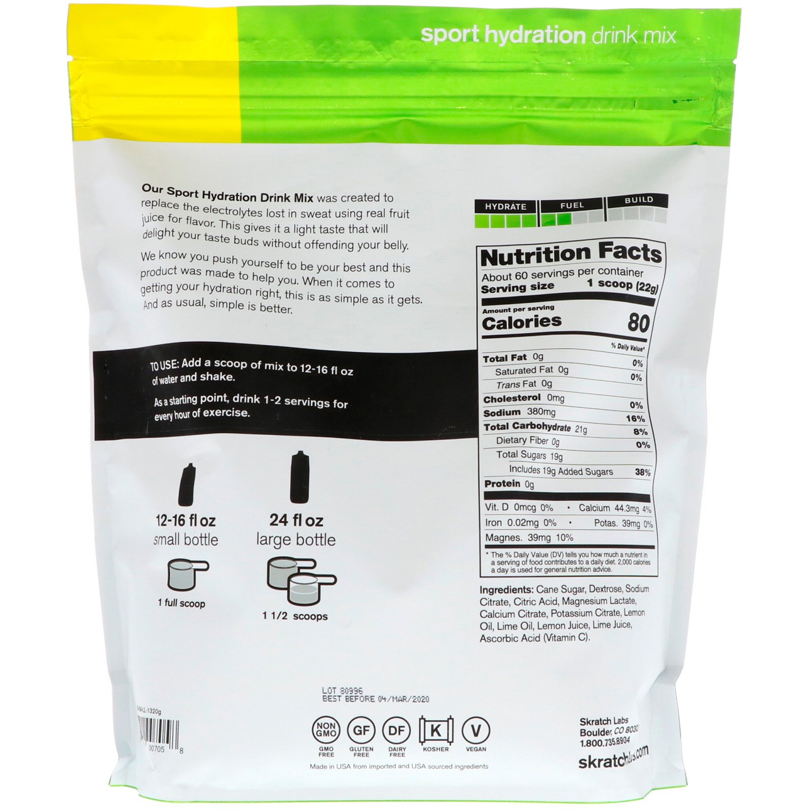 Comprar SKRATCH LABS, Sport Hydration Drink Mix, Lemon & Lime, 46.5 oz (1,320 g) - Imagem 2