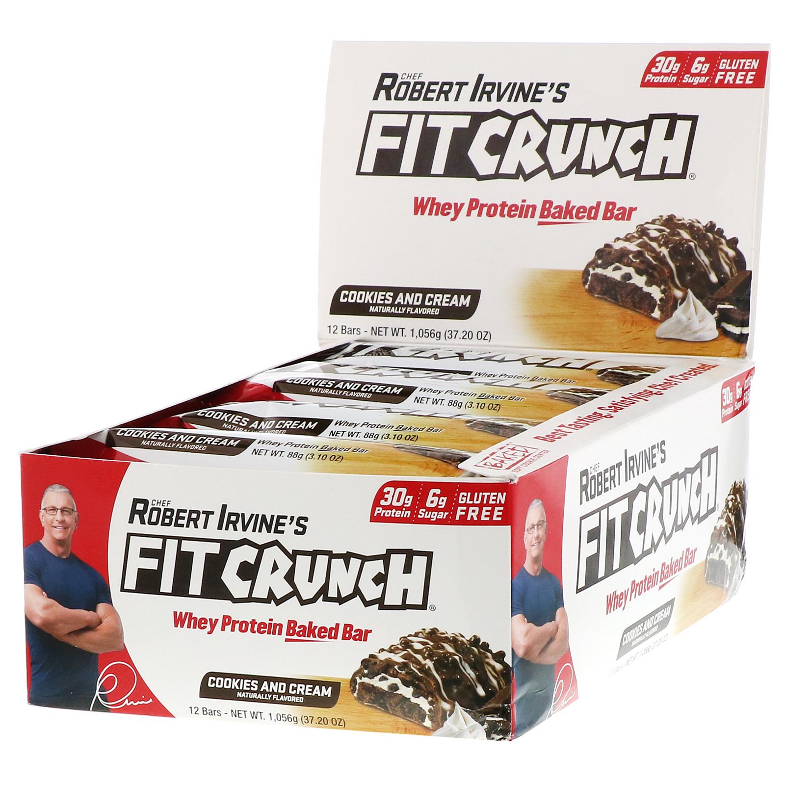 Comprar FITCRUNCH, Whey Preotein Baked Bar, Cookies and Cream, 12 Bars, 3.10 oz (88 g) Each